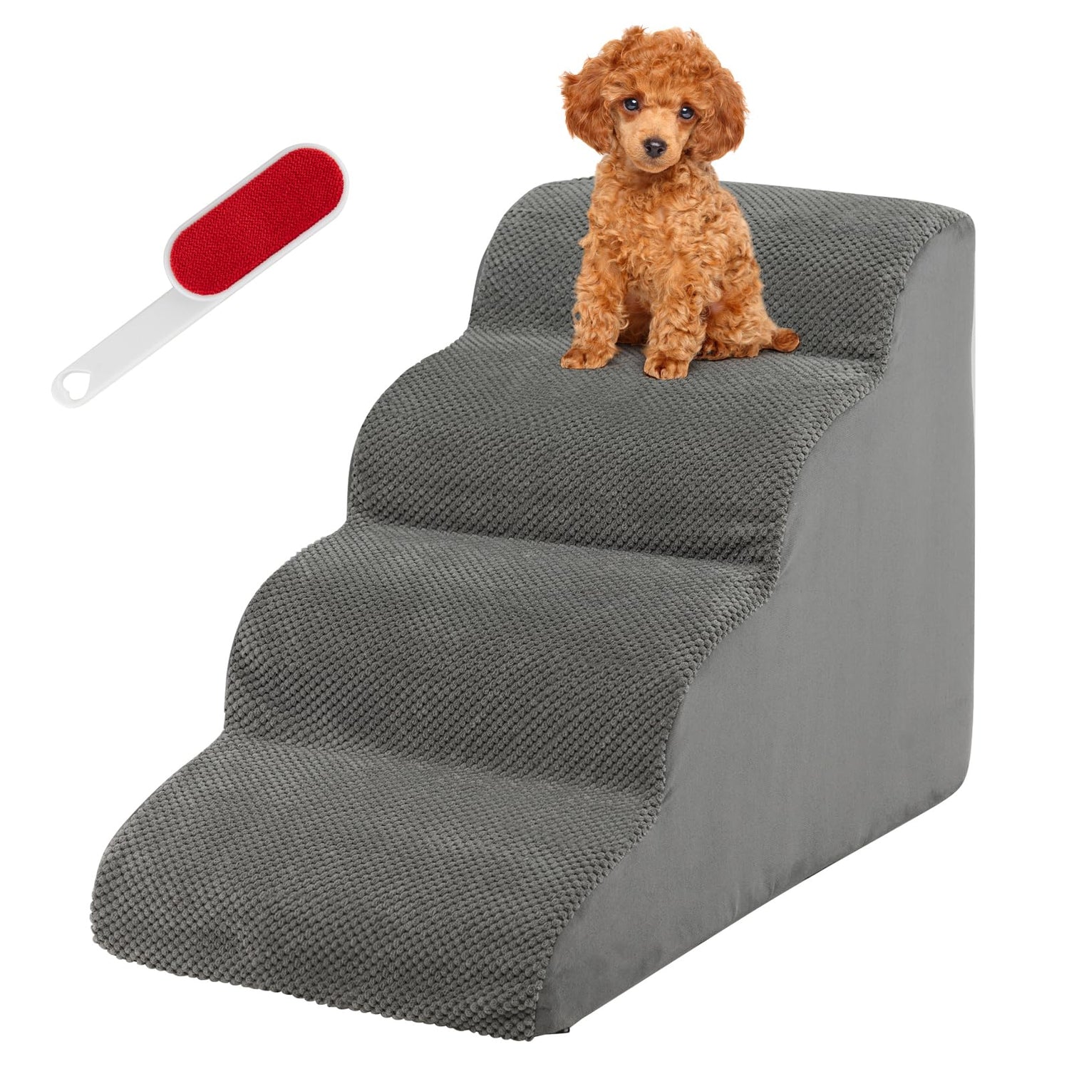 4-Tier Foam Dog Ramp with Washable Zippered Cover and Silicone Paw Prints