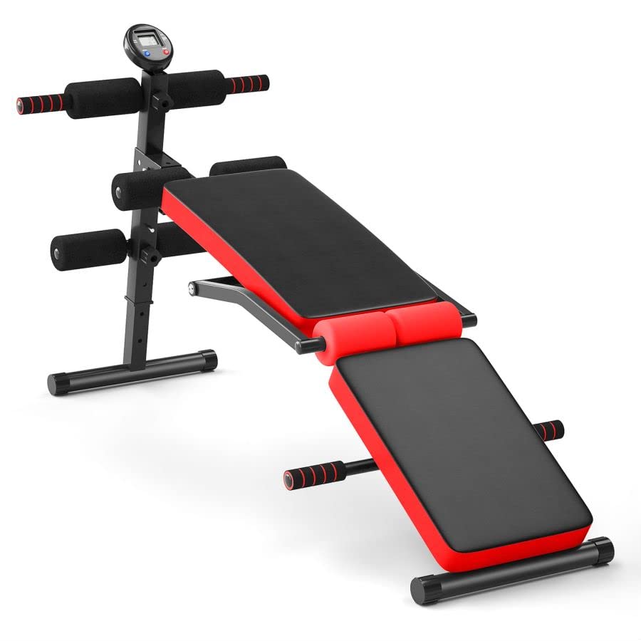GYMAX Adjustable Weight Bench, Folding Strength Training Benches with LCD Monitor