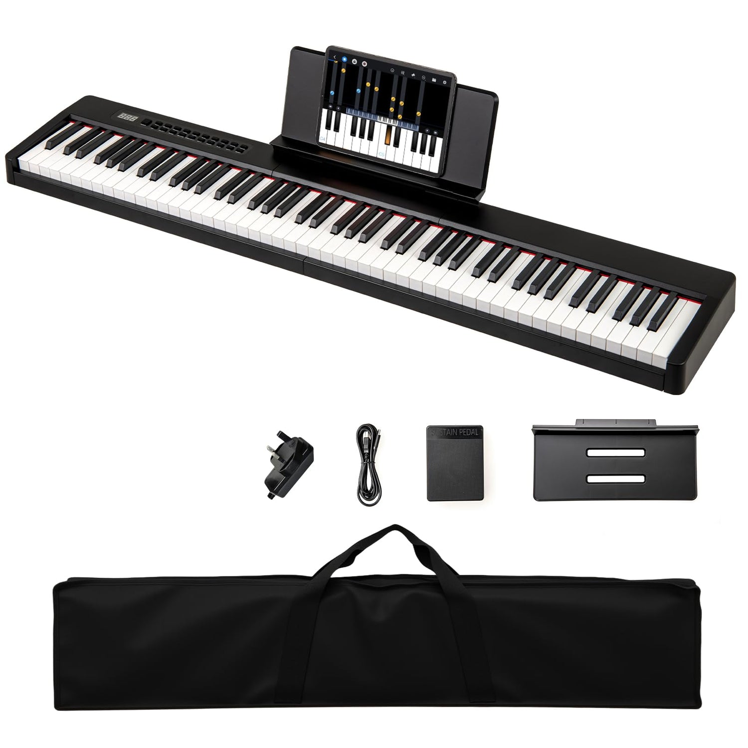 88 Keys Velocity-Sensitive Piano Keyboard with Music Stand and Carry Bag