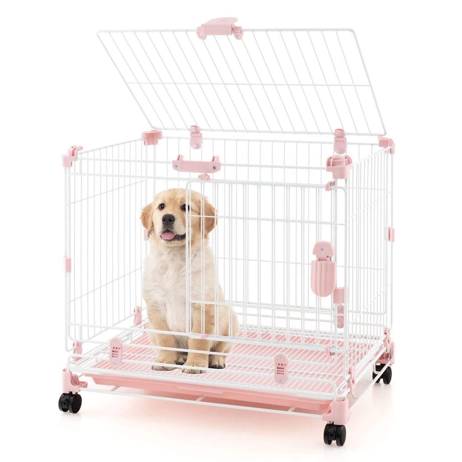 GYMAX Movable Puppy Cage with Lockable Universal Wheels