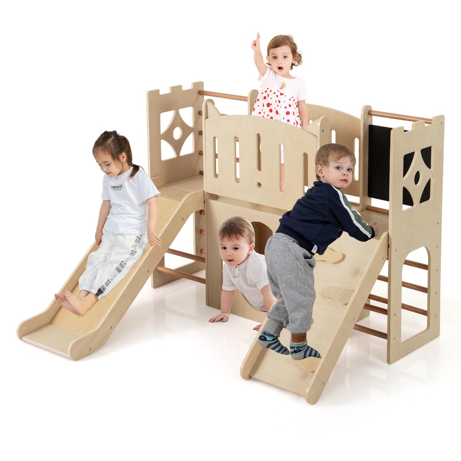 8-in-1 Toddler Slide with Ladders and Toy Storage