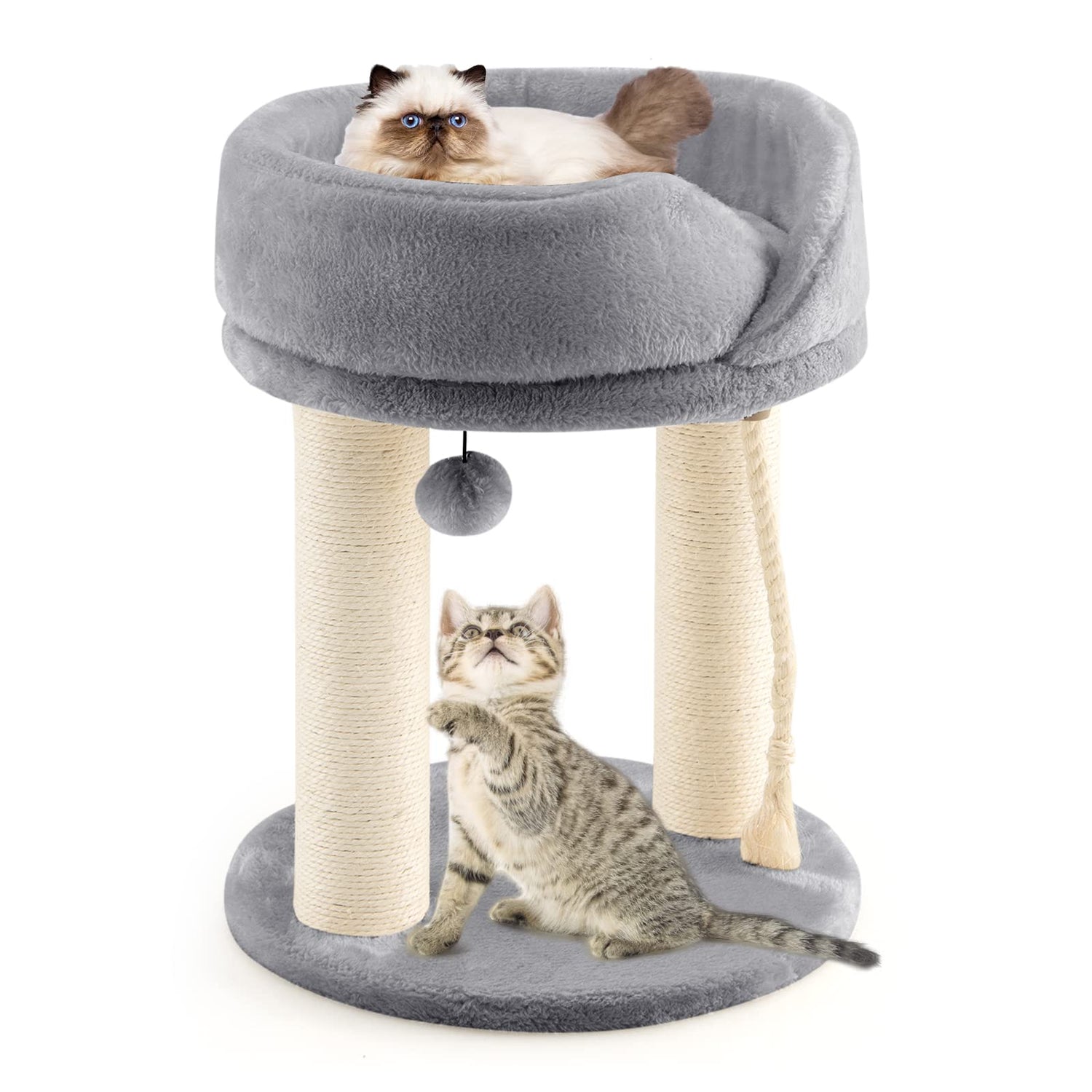 2-Tier Compact Cat Climbing Tower with Plush Top Perch Bed