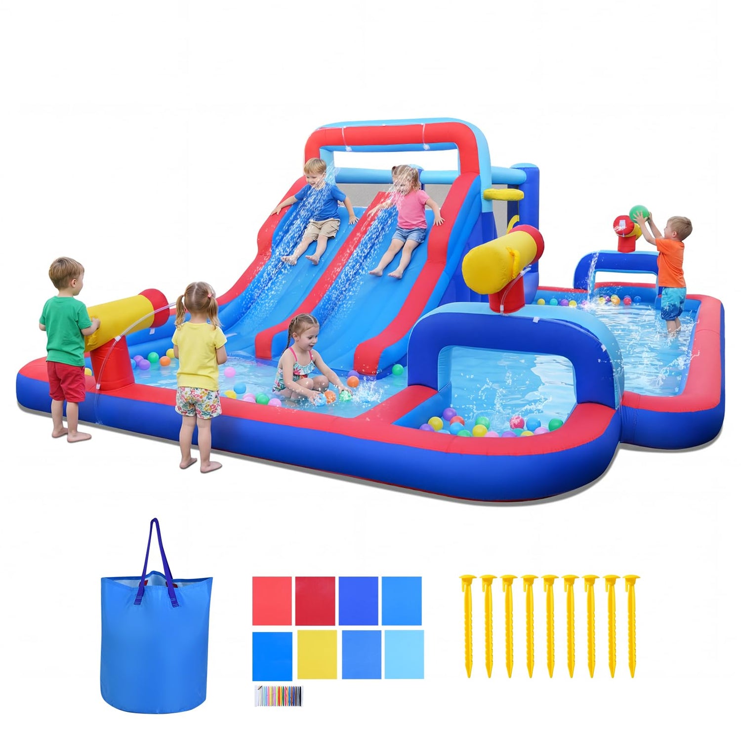 Inflatable Water Park, 5 in 1 Mega Kids Bouncy Castle with Dual Slides, Climbing Wall