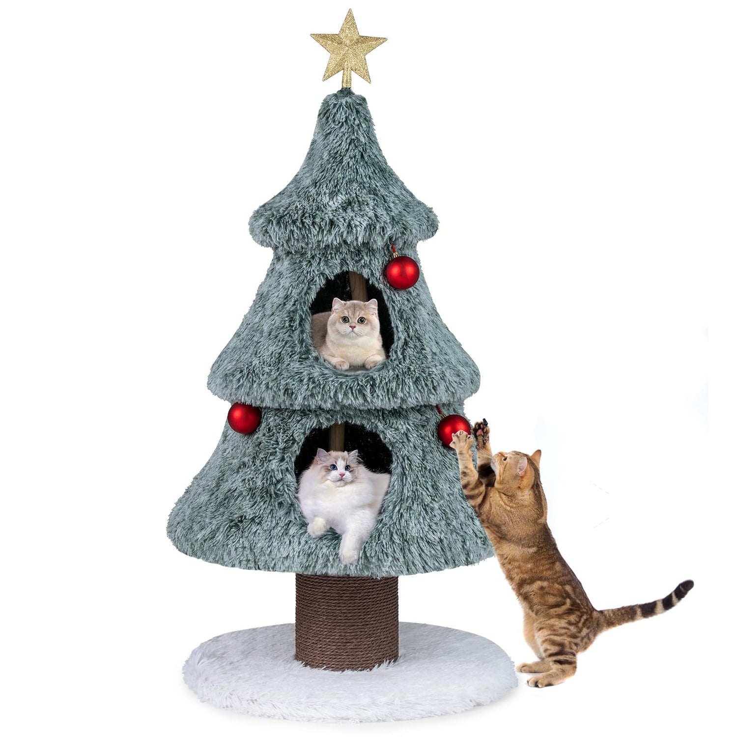 Christmas Cat Tree for Indoor Cats 48.5 inch Cute Cat Tower with 2 Large Condos Scratching Post-Green