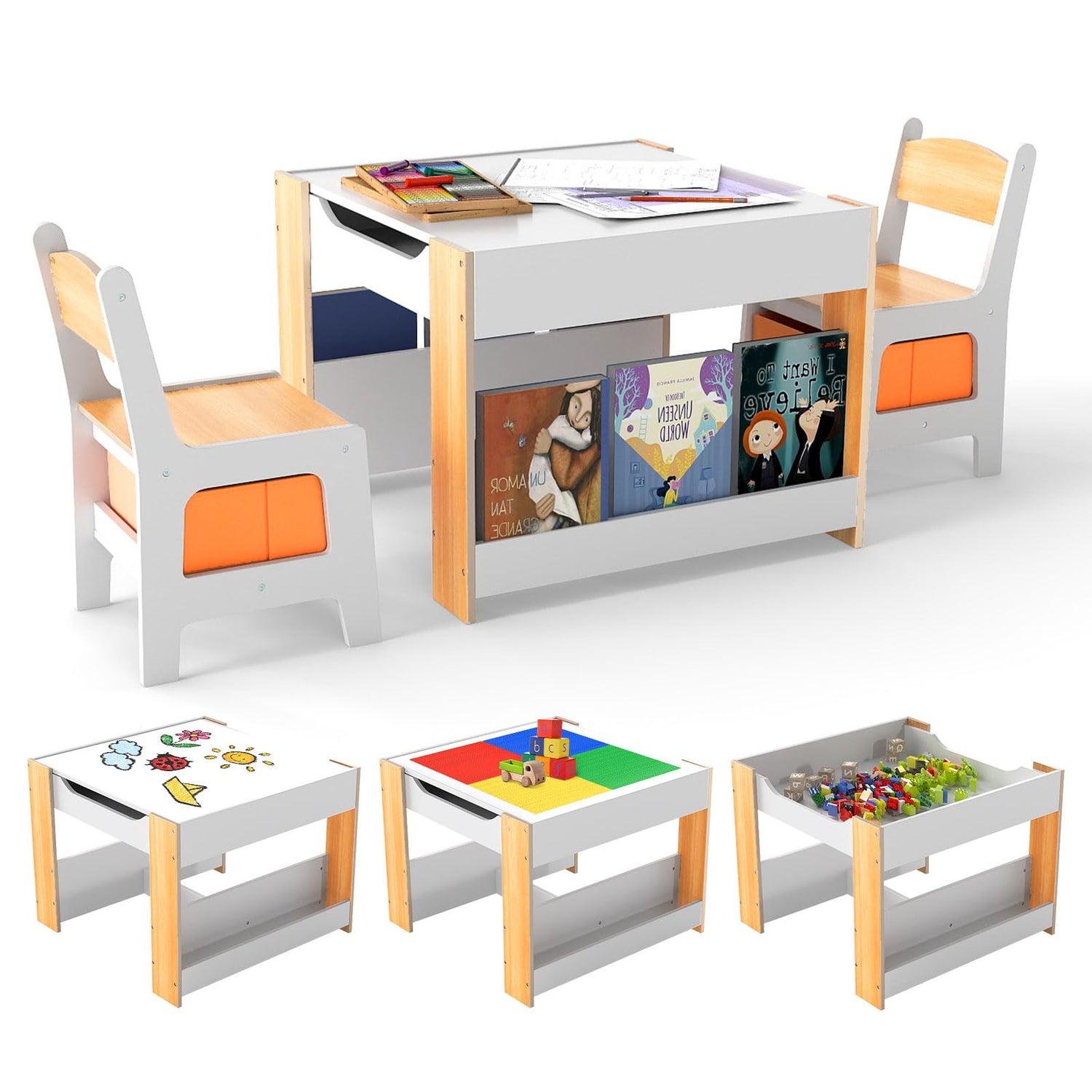 Wooden Toddler Activity Tables with Reversible Tabletop