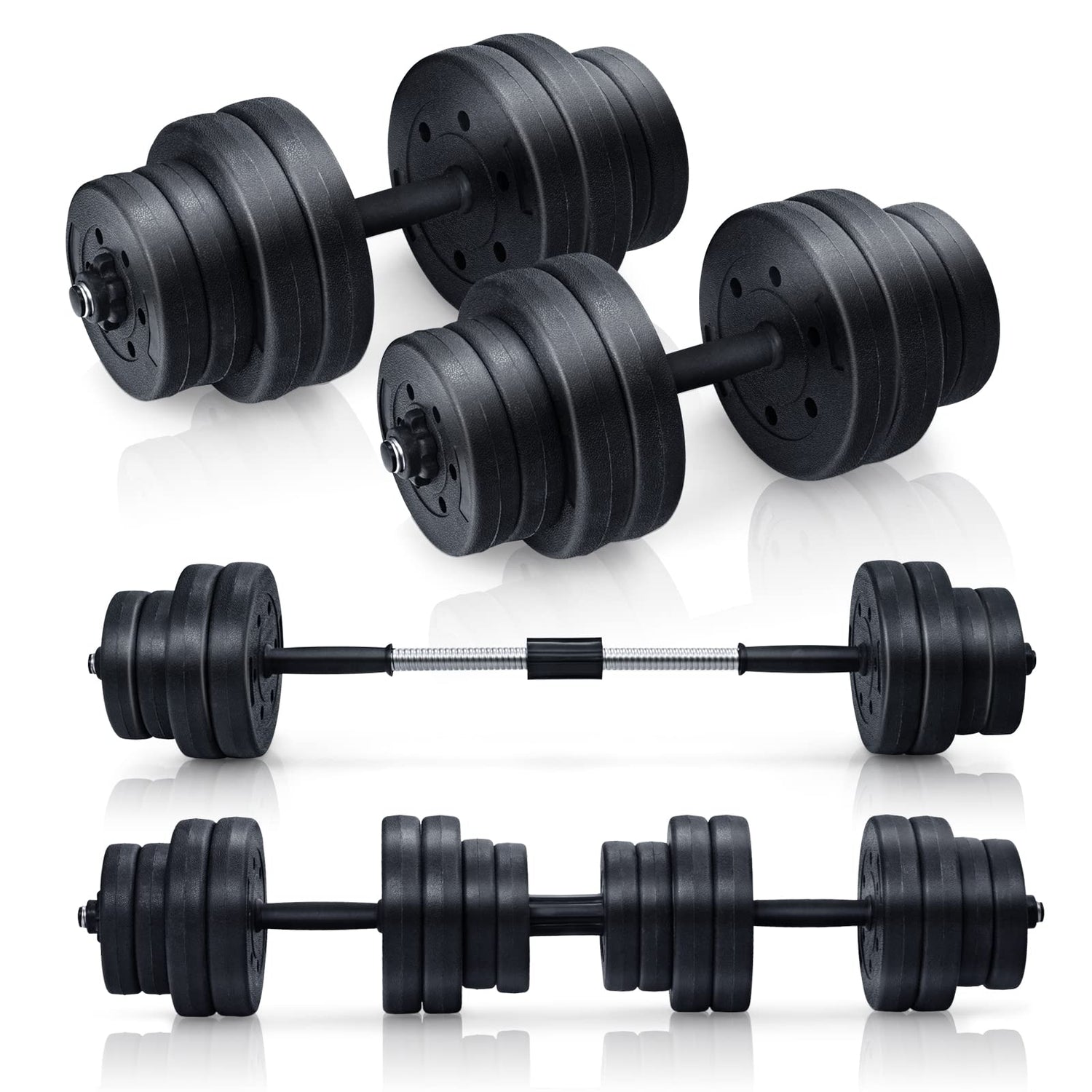 GYMAX 30KG Dumbbells Set, Adjustable Dumbbell Barbell Set with Connecting Rod