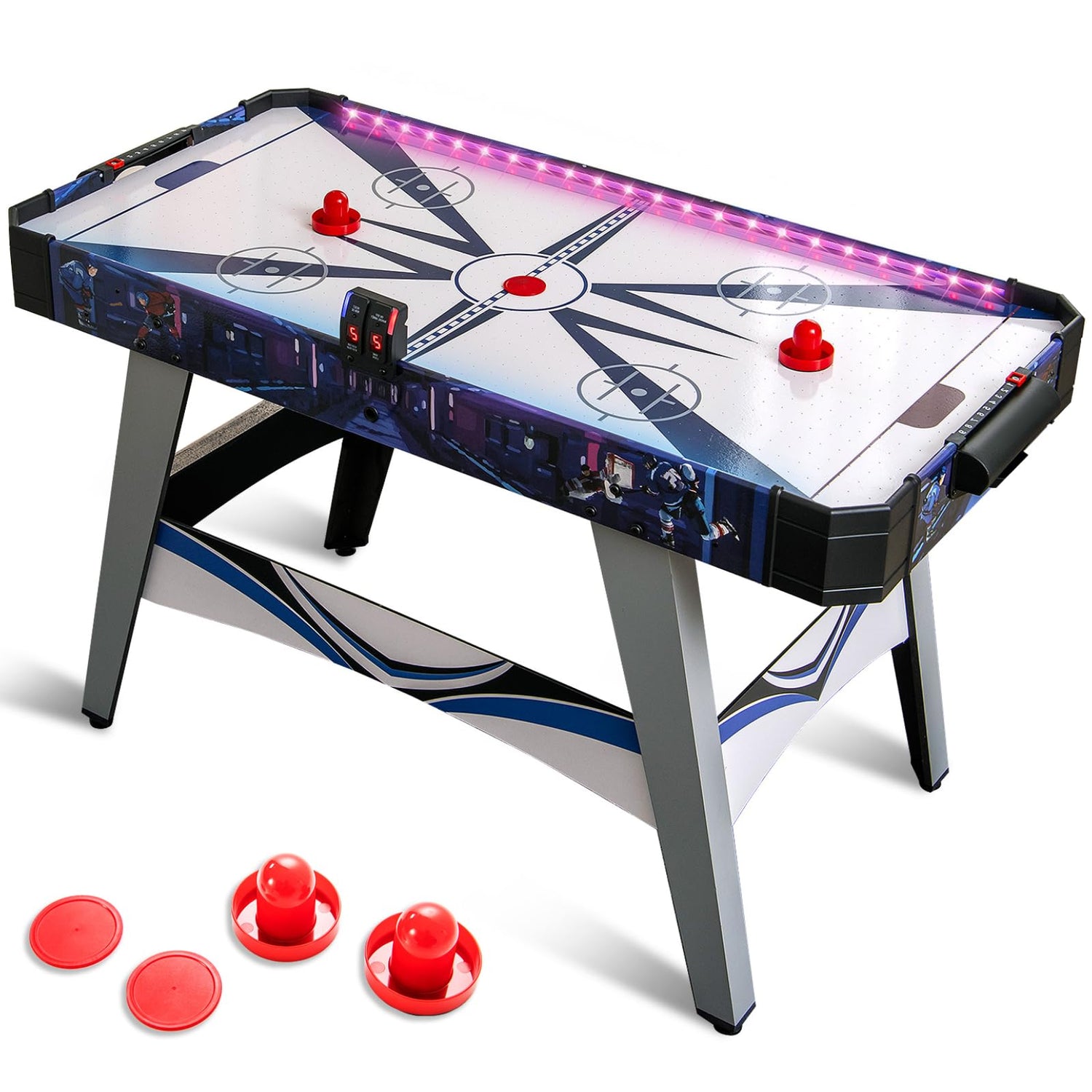 GYMAX Air Hockey Table, 54 Inches Table Top Air Hockey Game with LED Scoreboard