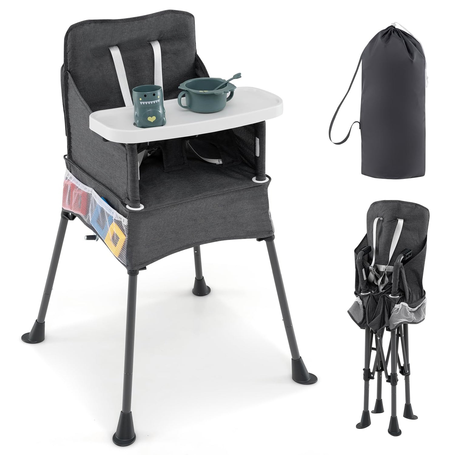 Foldable High Chair for Babies and Toddlers | Baby Highchair with 2-Level Adjustable Tray