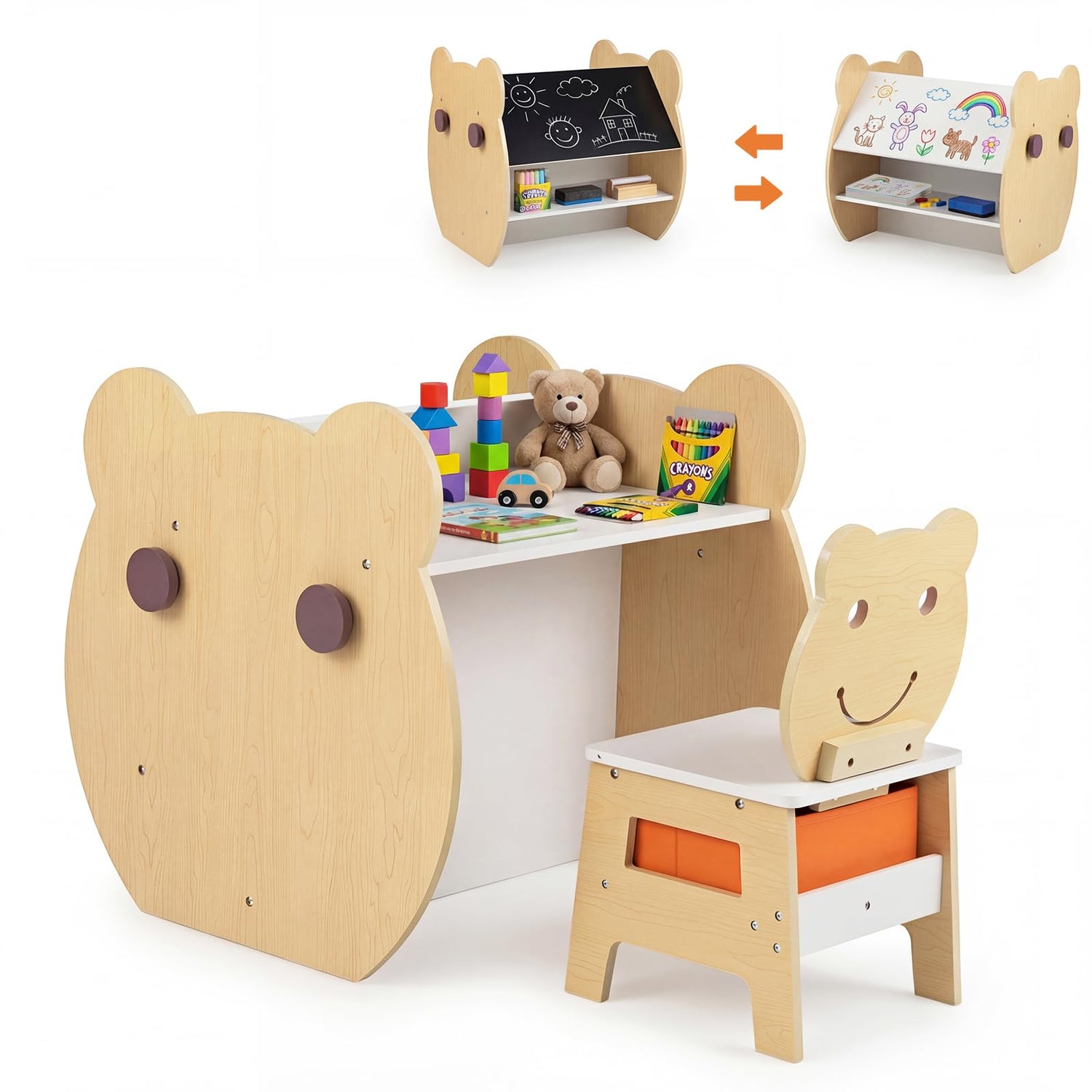 Toddler Table and Chair Set, 3 in 1 Activity Table with Reversible Whiteboard & Chalkboard