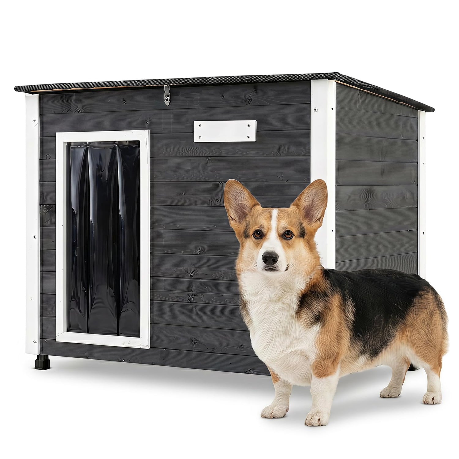 Natural Spruce Wood Frame Puppy Kennel with Removable Floor, Openable Asphalt Roof