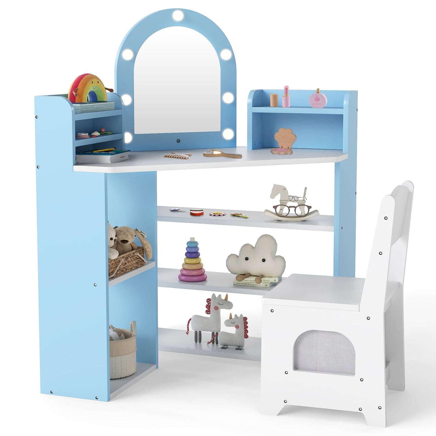 Corner Dressing Table with Lighted Mirror for Playroom Bedroom