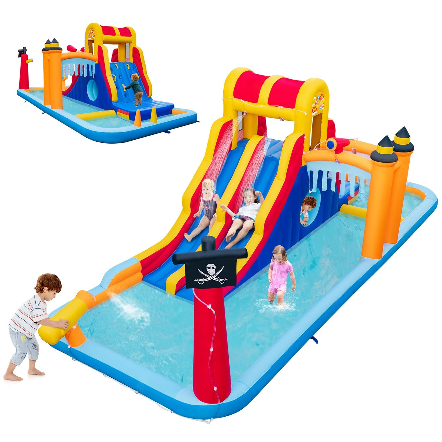 GYMAX 6 in 1Inflatable Water Park with 2 Slides