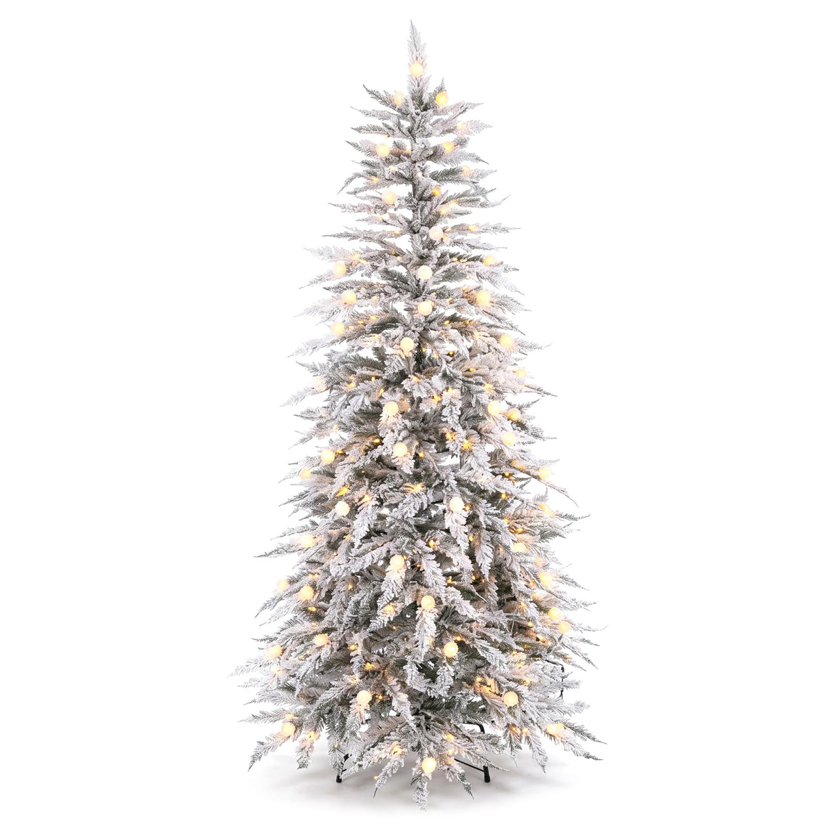 GYMAX 6 FT Artificial Christmas Tree, Flocked Hinged Xmas Tree