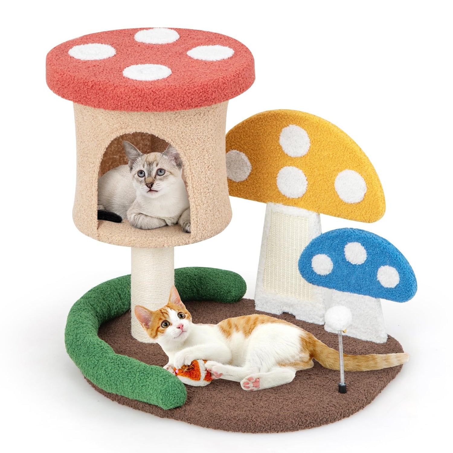 GYMAX Cat Tree, Mushroom Cat Tower with Condo, Platform, Scratching Posts (60 x 49 x 60cm)