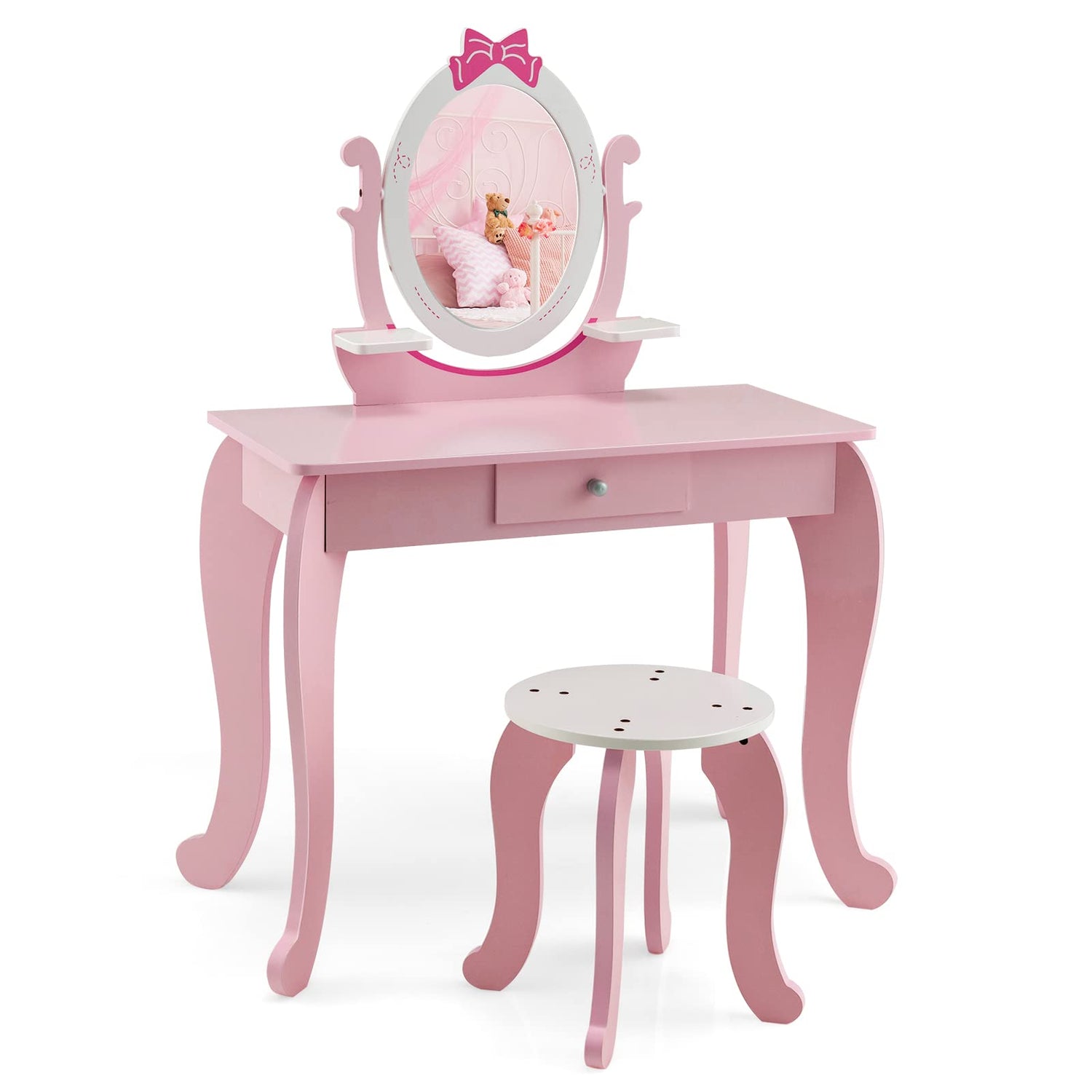 GYMAX Kids Dressing Table and Stool Set