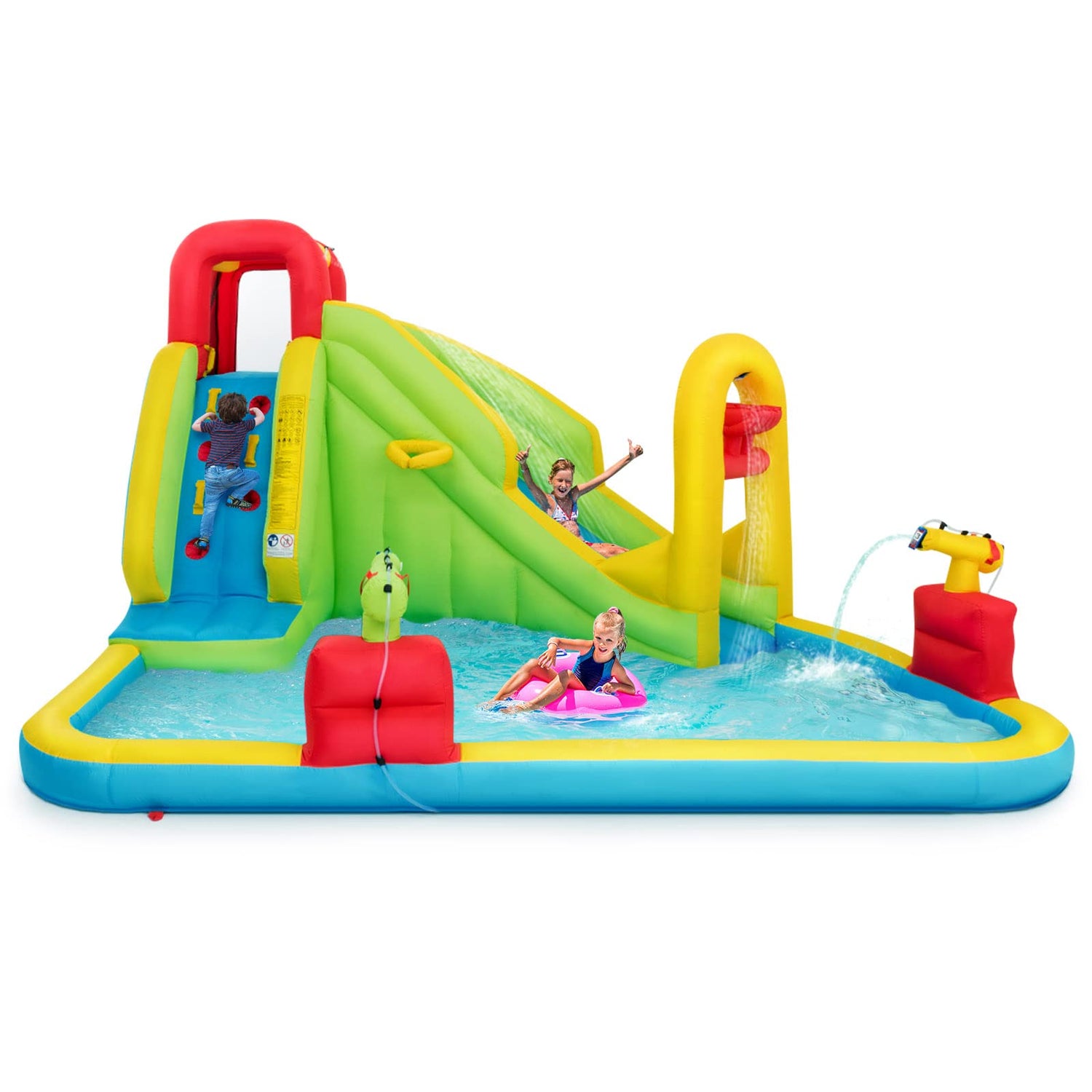 GYMAX Inflatable Water Park Slide with Climbing Wall