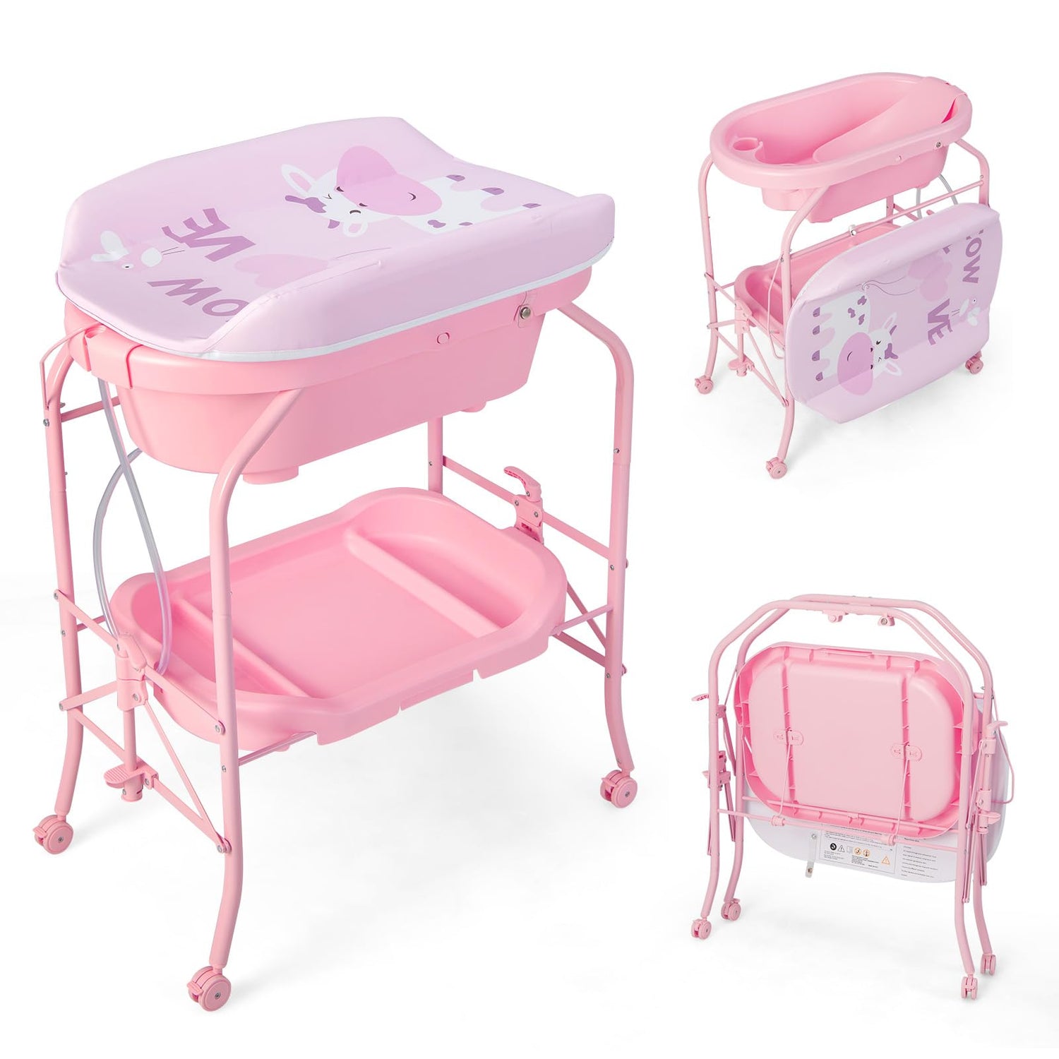 GYMAX Folding Baby Changing Table with Bathtub