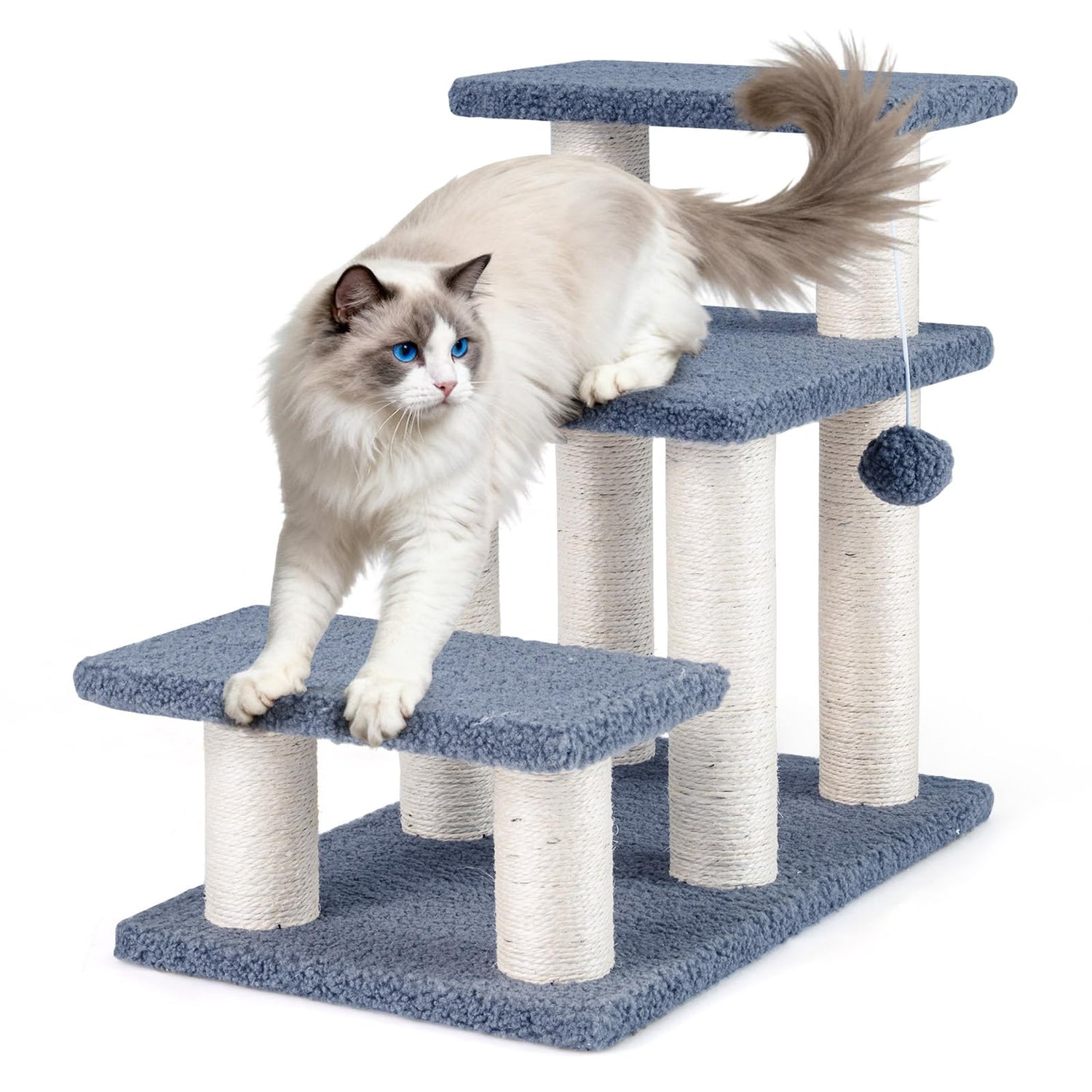 Cat Stairs, 3-Step Pet Easy Climb Ladder with Sisal Scratching Posts