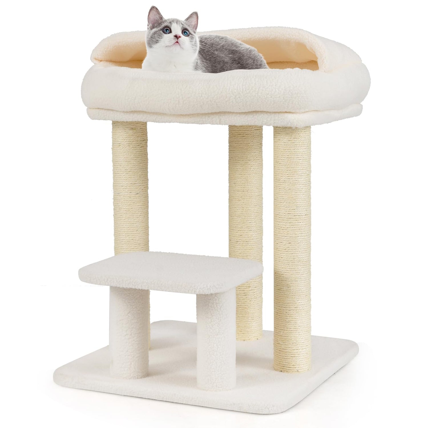 Cat Tree, 61cm Comfy Plush Top Perch Bed, Sisal Scratching Posts