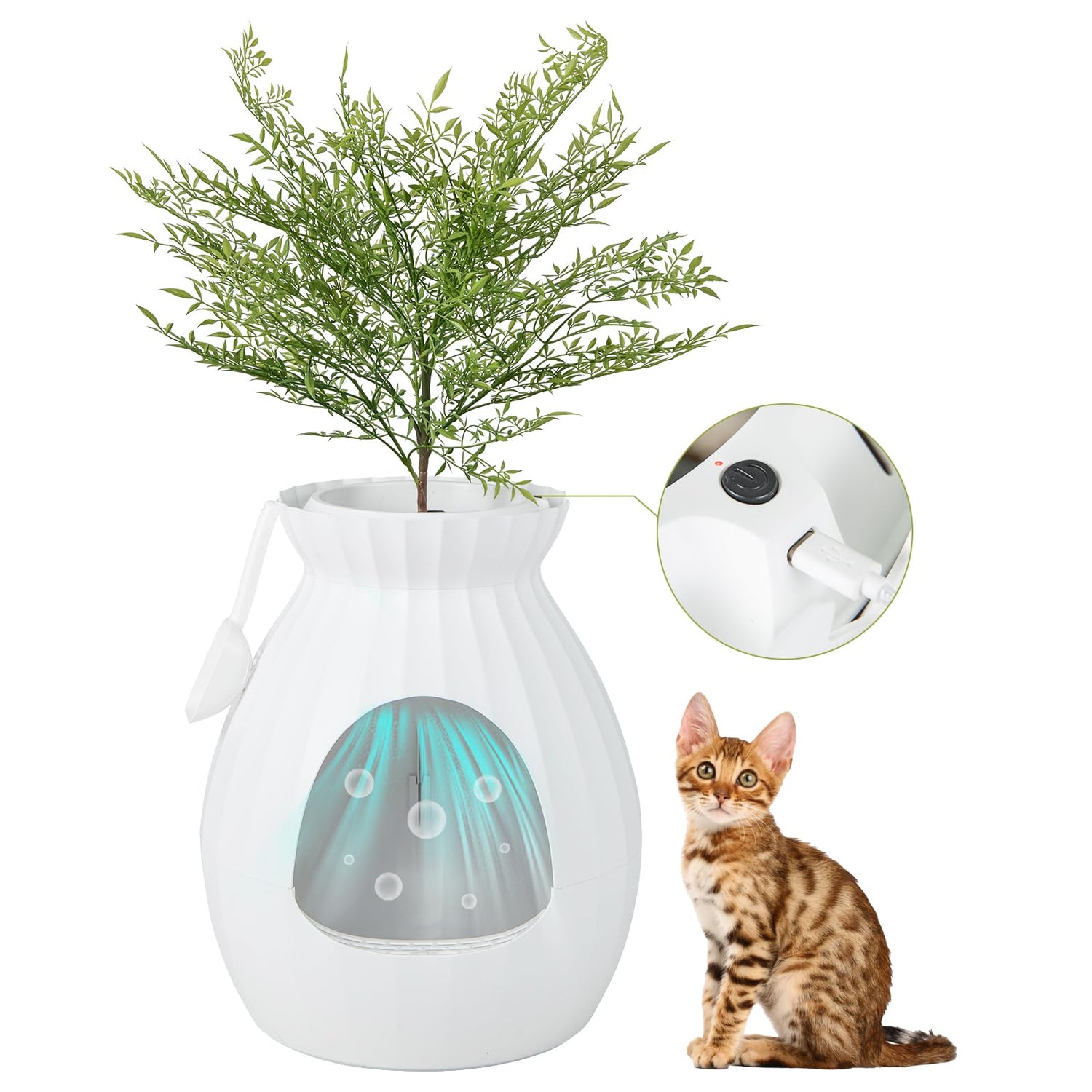 GYMAX Smart Plant Litter Box, Extra Large Hidden Cat Washroom Toilet with Electronic Odor Removal