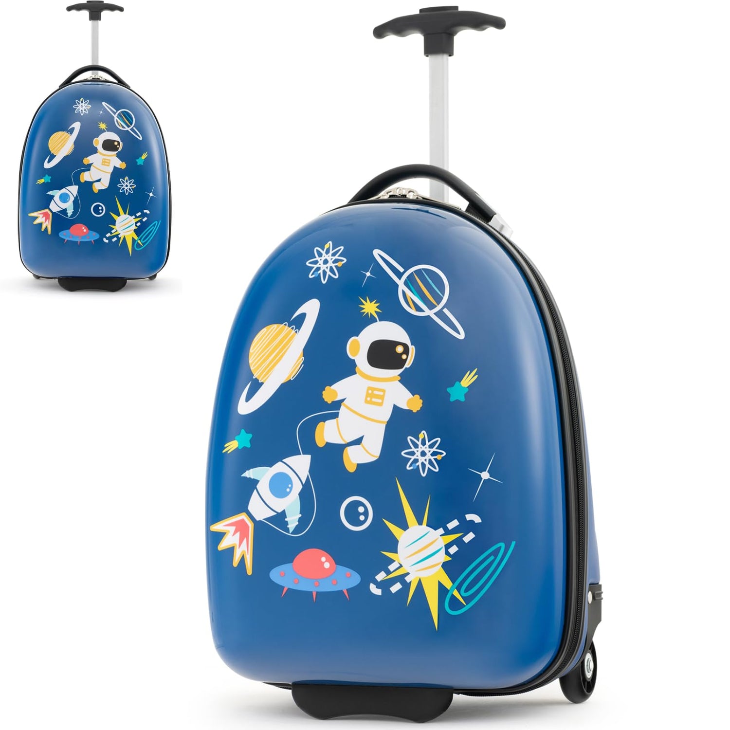 GYMAX Kids Luggage, 16" Children Hand Trolley Case with Wheels and 2-Level Aluminum Handle