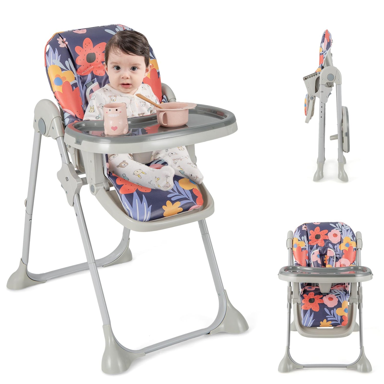 GYMAX Adjustable Foldable Infant High Chair with Removable Tray