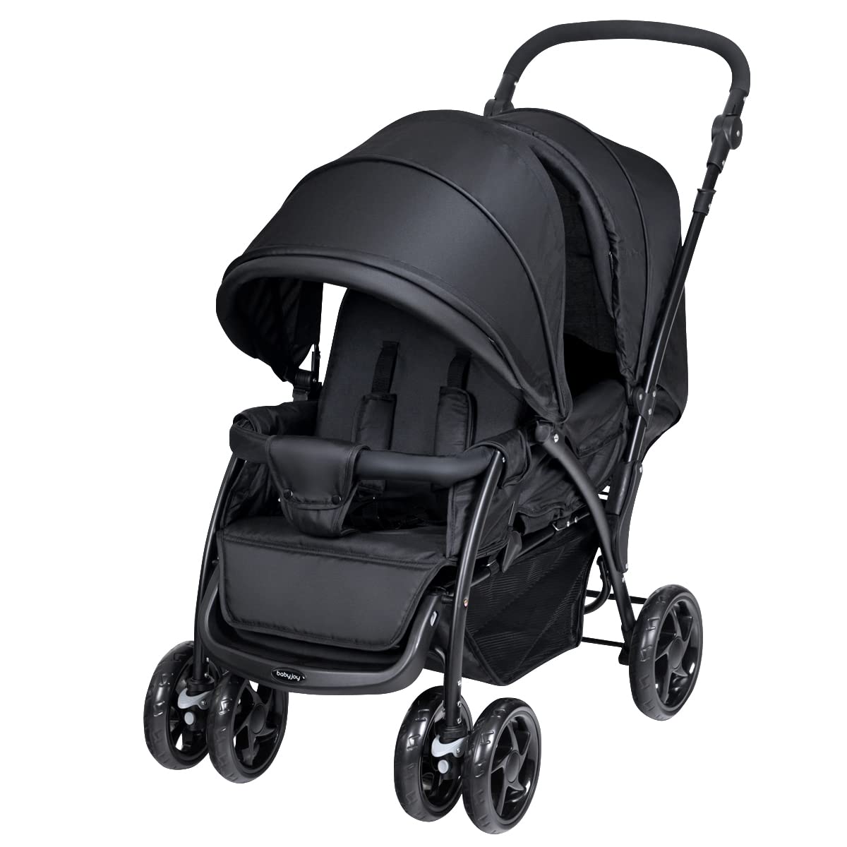 Double Pushchair with Adjustable Backrest and Sunshade