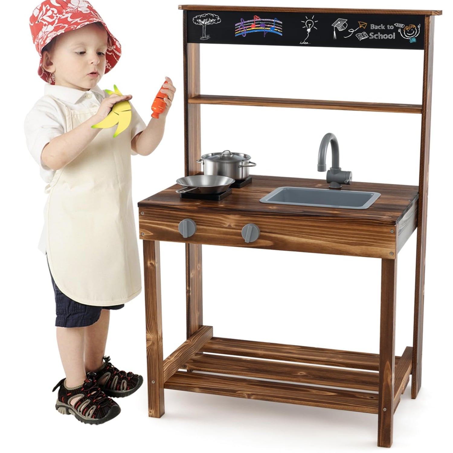 GYMAX Kids Mud Kitchen with Removable Sink