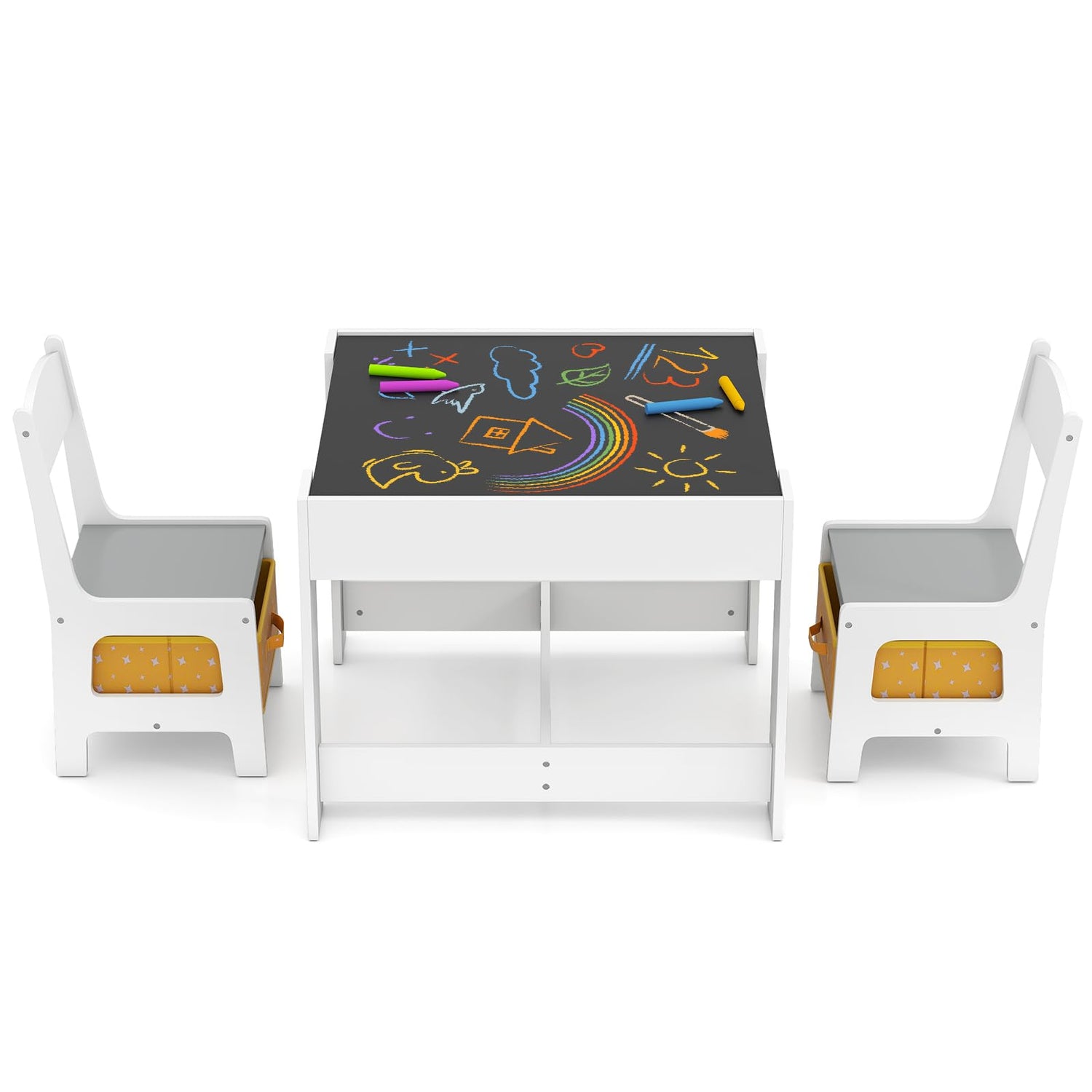Kids Table Chair Set with Double Side Tabletop Table and Storage Box
