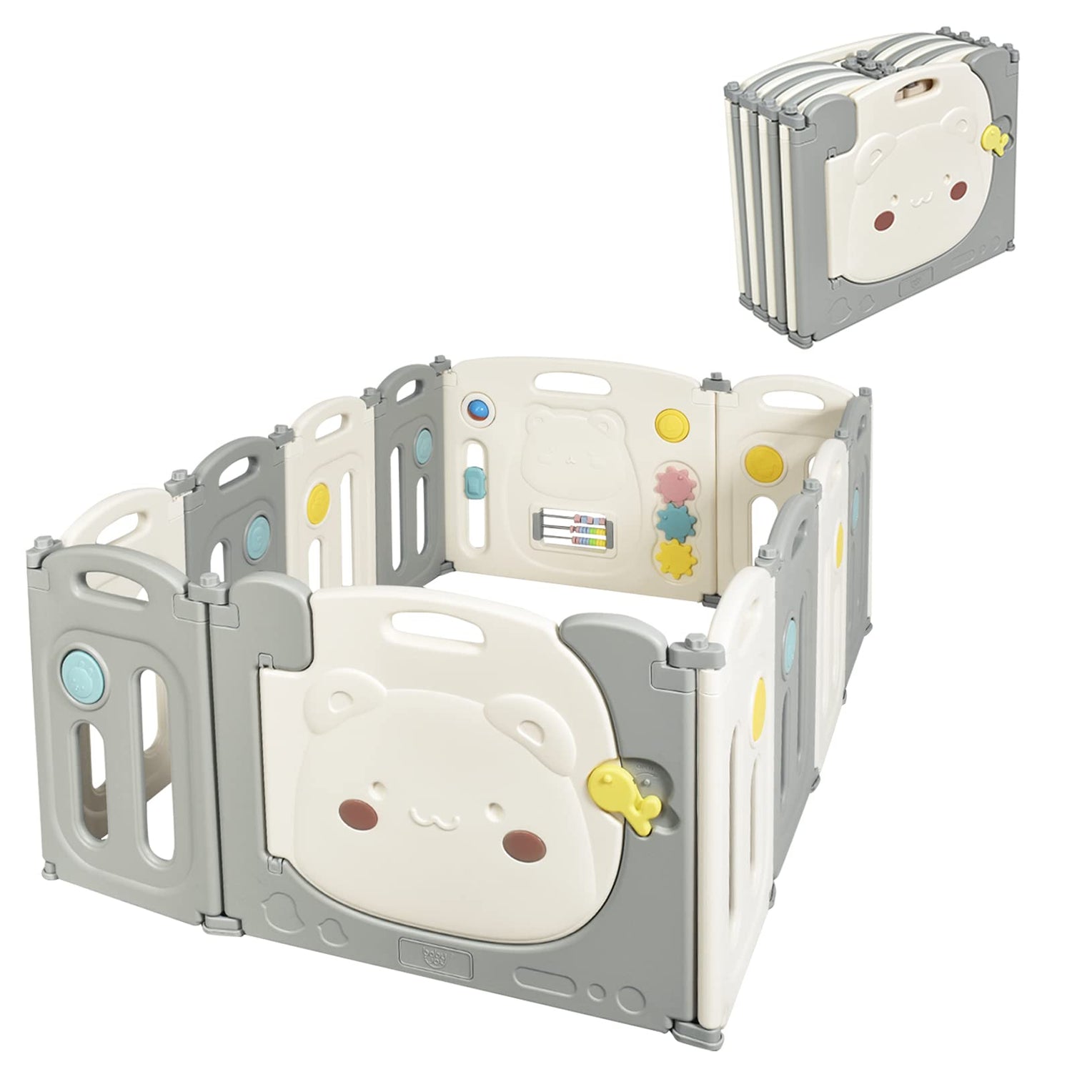 GYMAX 12 Panel Foldable Playard with Lockable Door