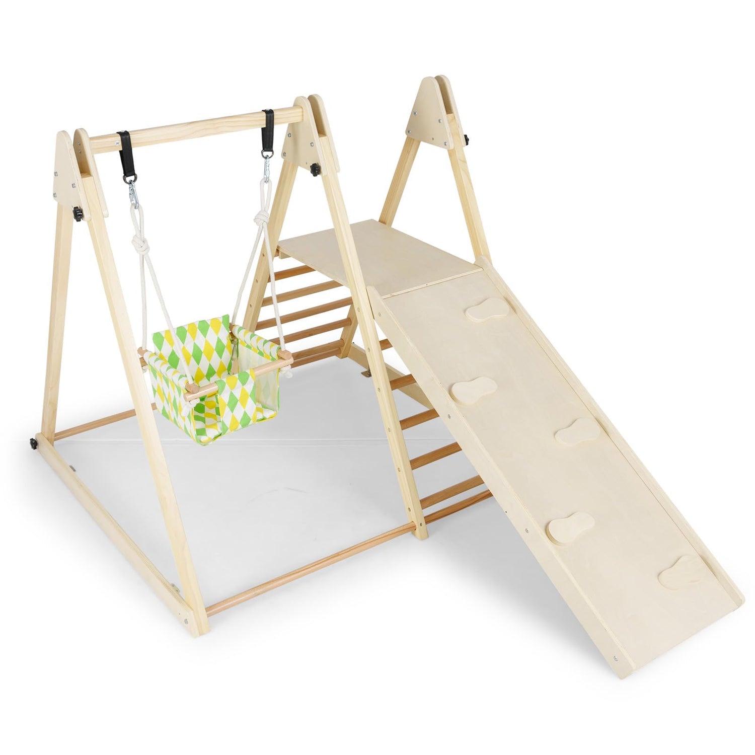 Kids Climbing Frame, Wooden Children Climber Playset with Swing