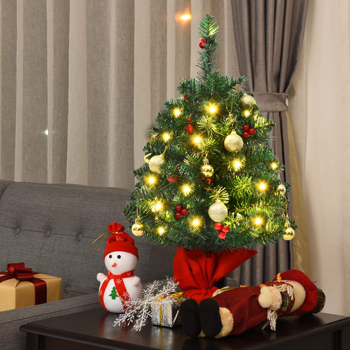 GYMAX 60cm Mini Pre-lit Christmas Tree