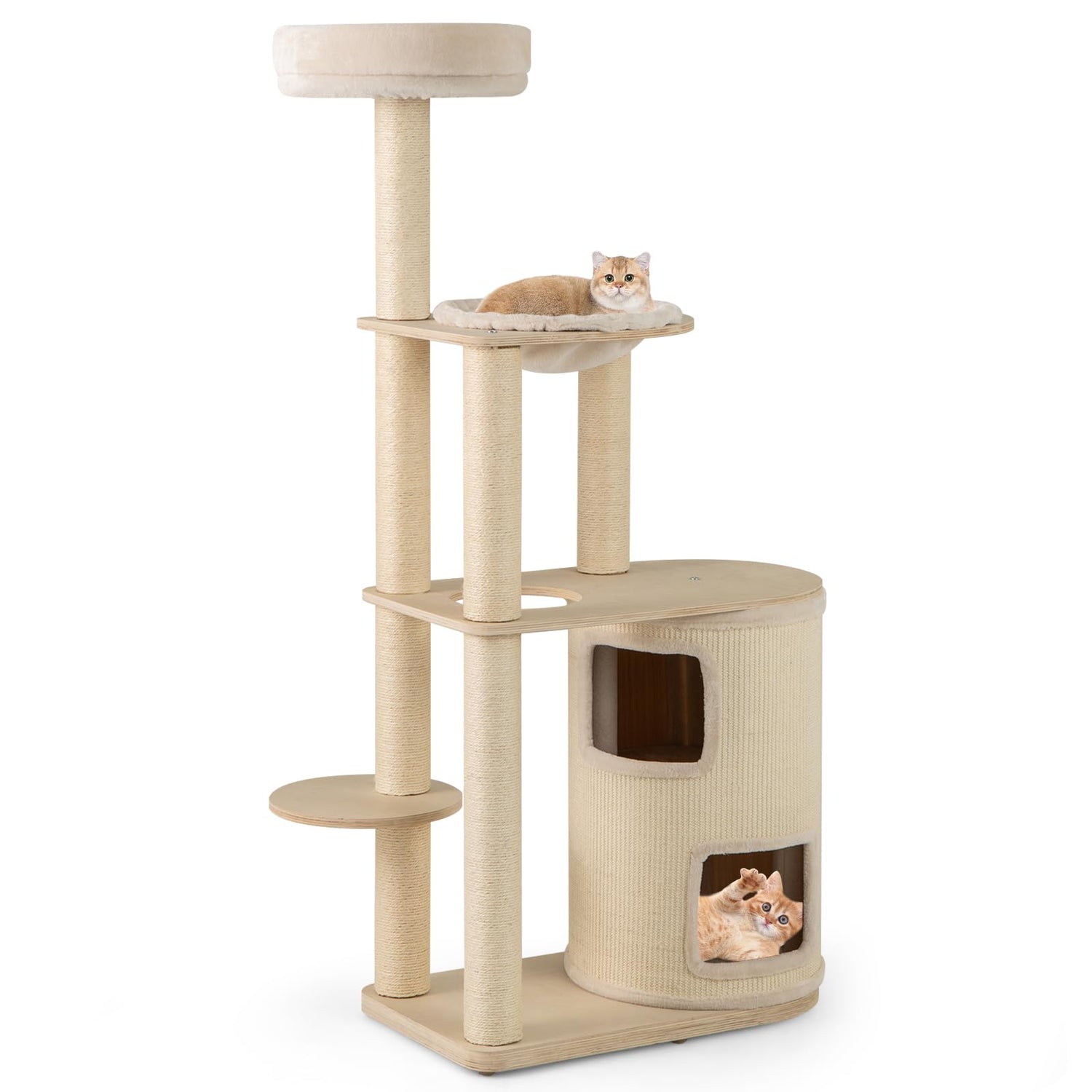 GYMAX Cat Tree, 151cm Multi-level Cat Tower with 2-Story Condo
