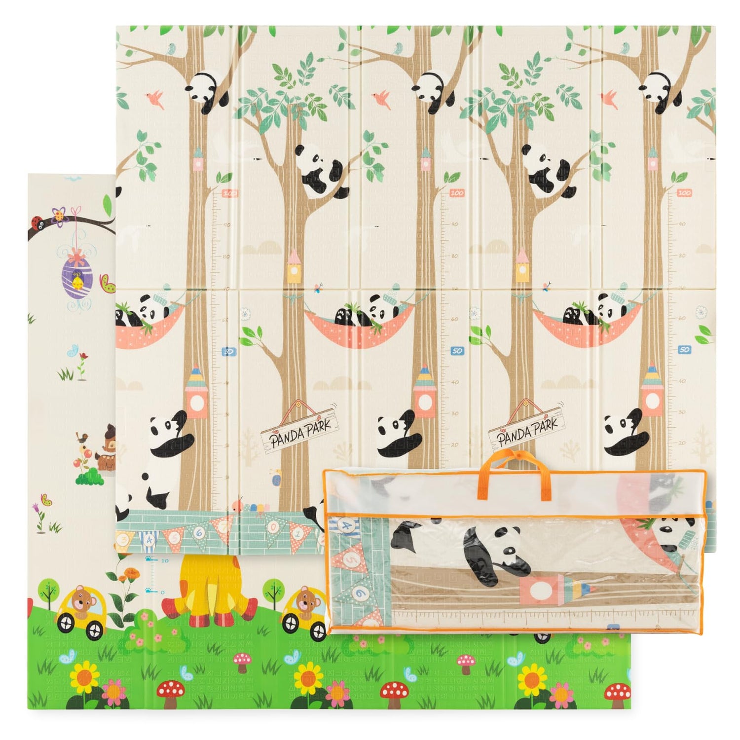 GYMAX Baby Play Mat, 180 x 200 x 1.5cm Thick Floor Mat with Double-Sided Pattern and Handbag