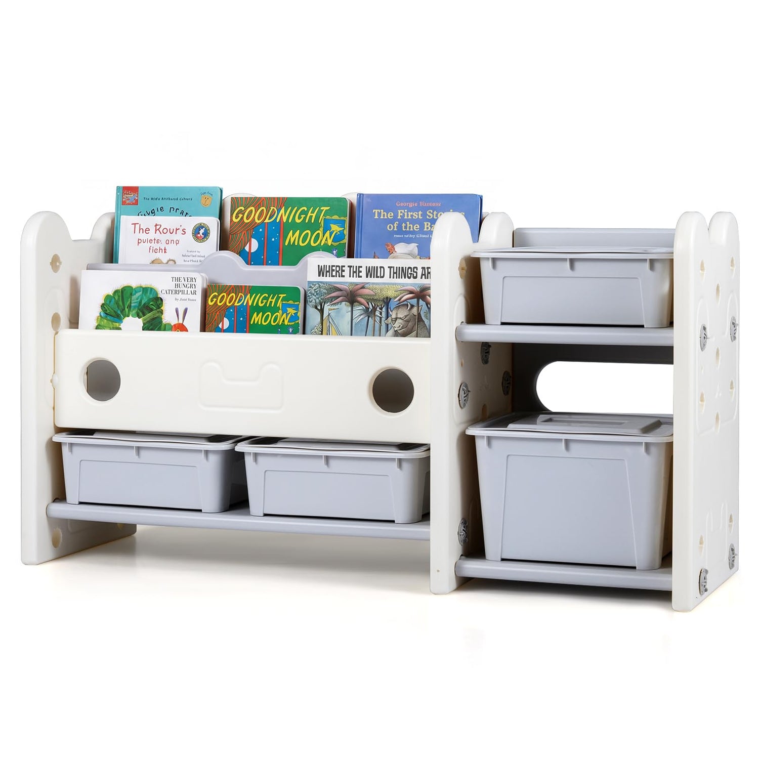 Toy Storage Unit, Kids Bookshelf with Removable Boxes and Storage Shelves