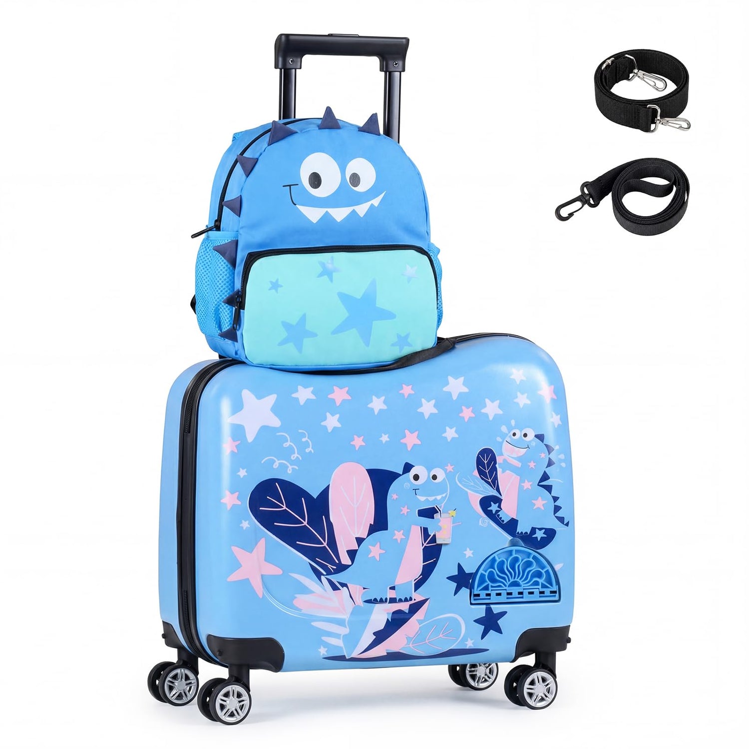 2 Pieces Kid Luggage Set with Spinner Wheels and Lanyard for Carry Strap