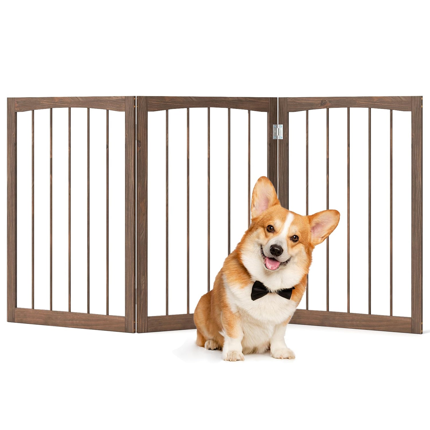 76 CM Tall Pet Gate Wooden Dog Fence 3-Panel Room Divider Barrier