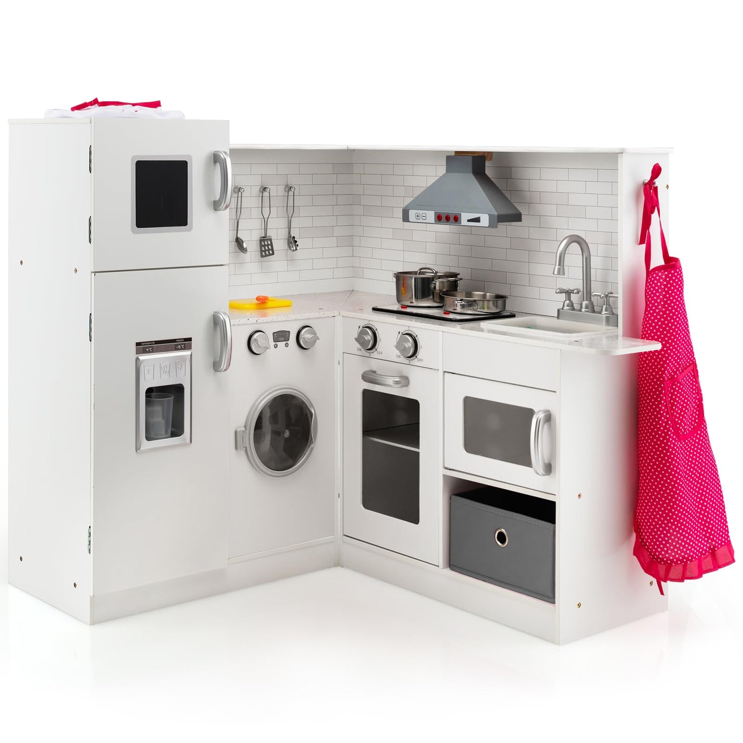 Kids Corner Play Kitchen with Apron and Chef Hat