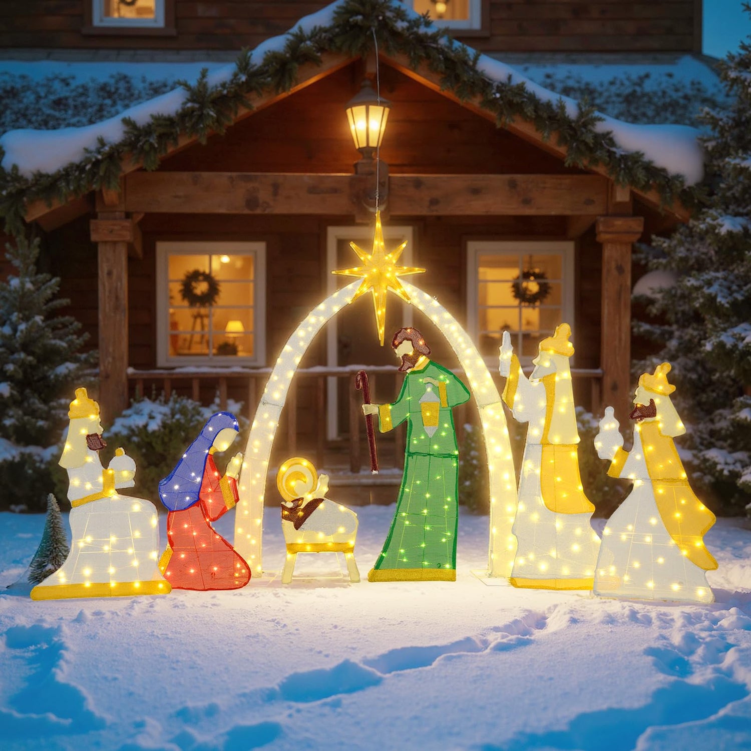 7 Pcs Lighted Nativity Scene with 310 Warm White LED Lights
