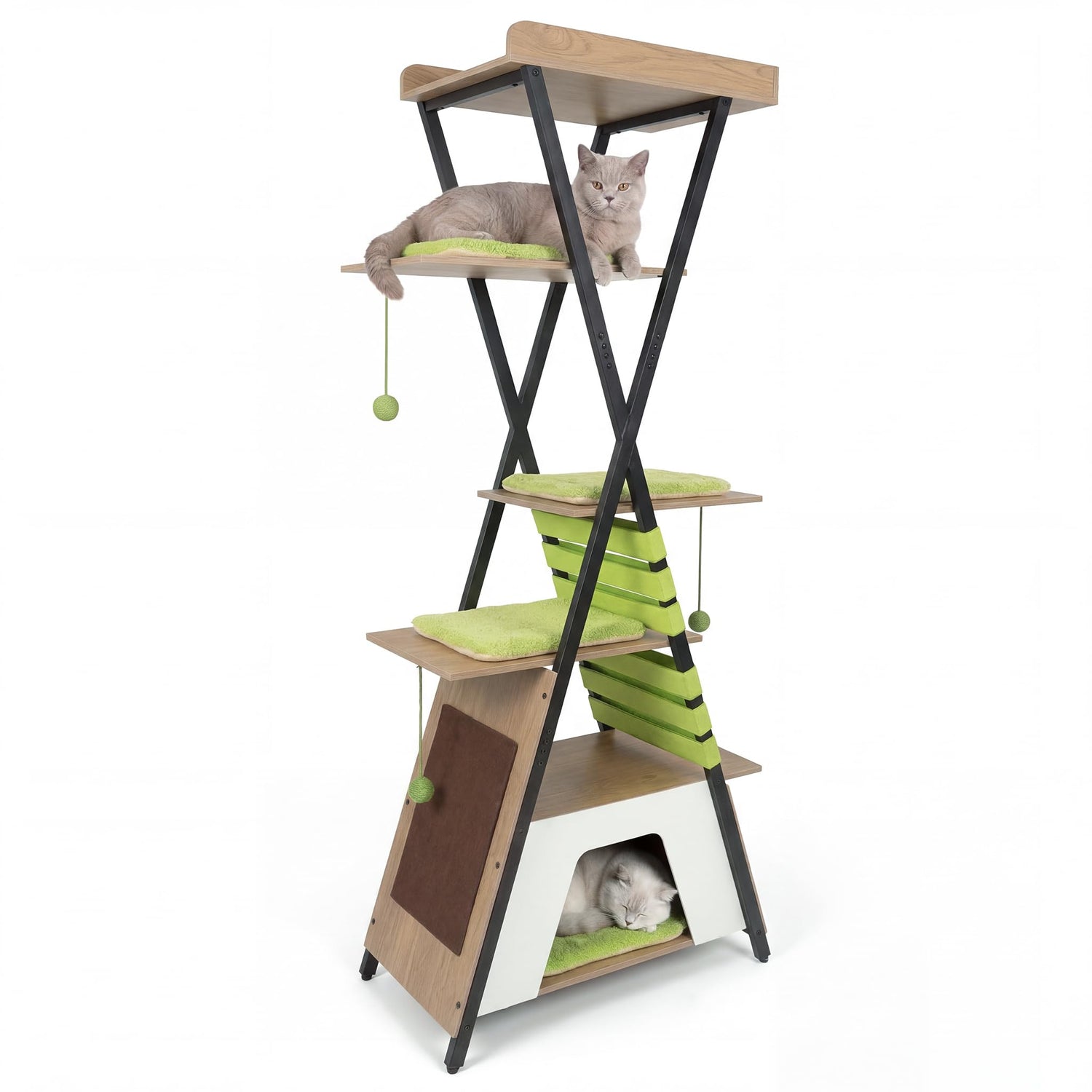 GYMAX Multi-level Cat Tree, 185CM Wooden Cat Tower with Elevated Perch