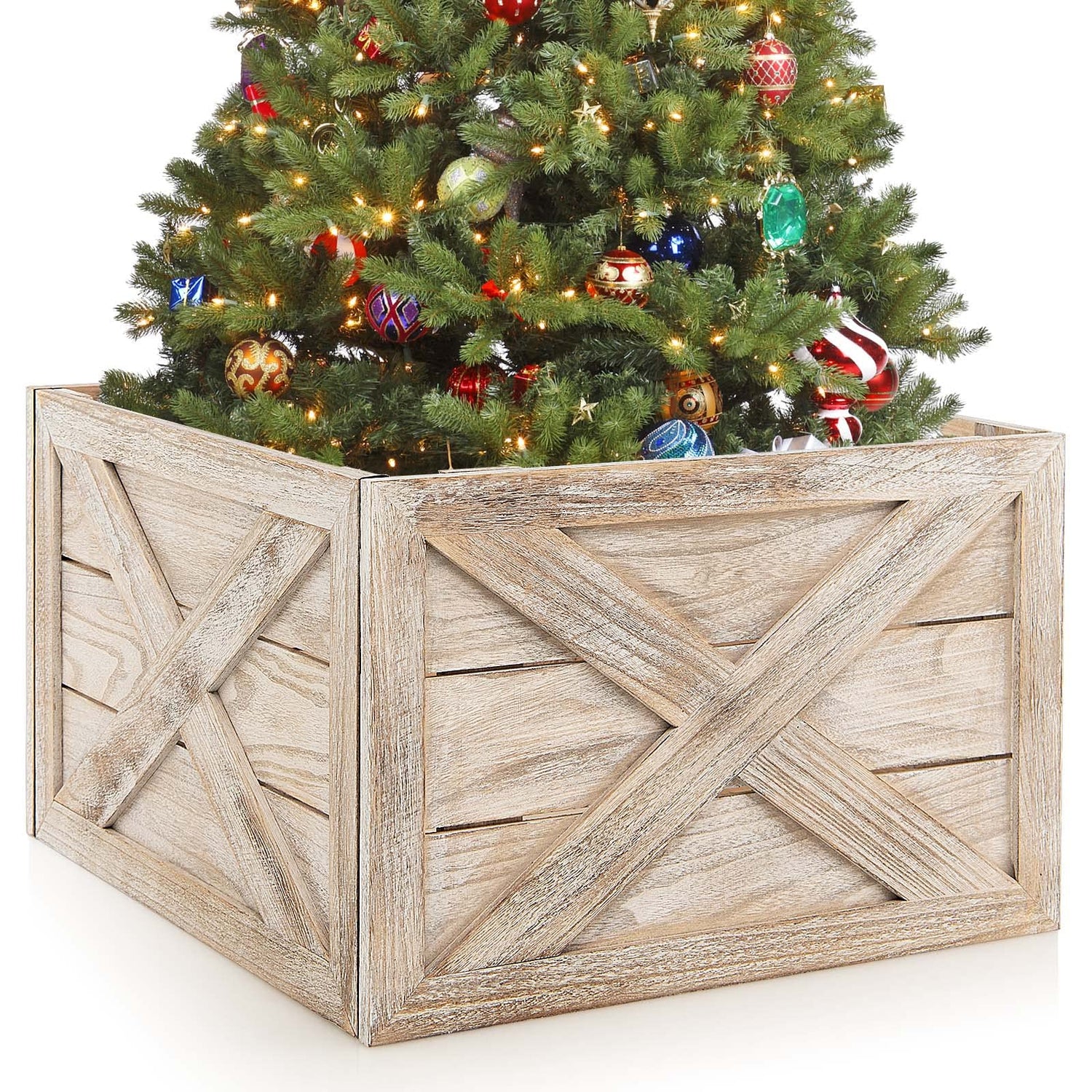 GYMAX Wooden Tree Collar Box with Hook and Loop Fasteners