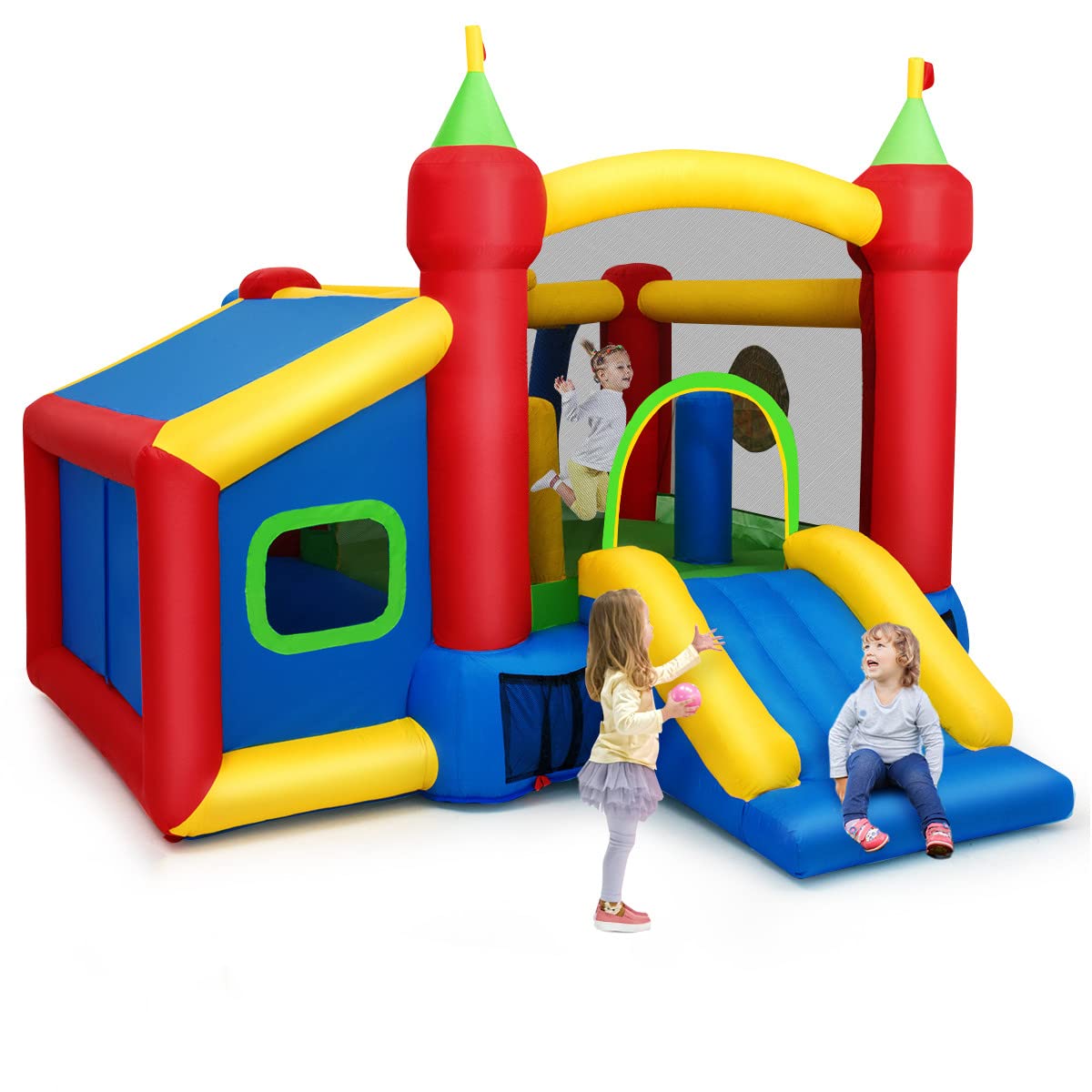 GYMAX Kids Bouncy Castle 6 in 1 Inflatable Bounce House with Slide
