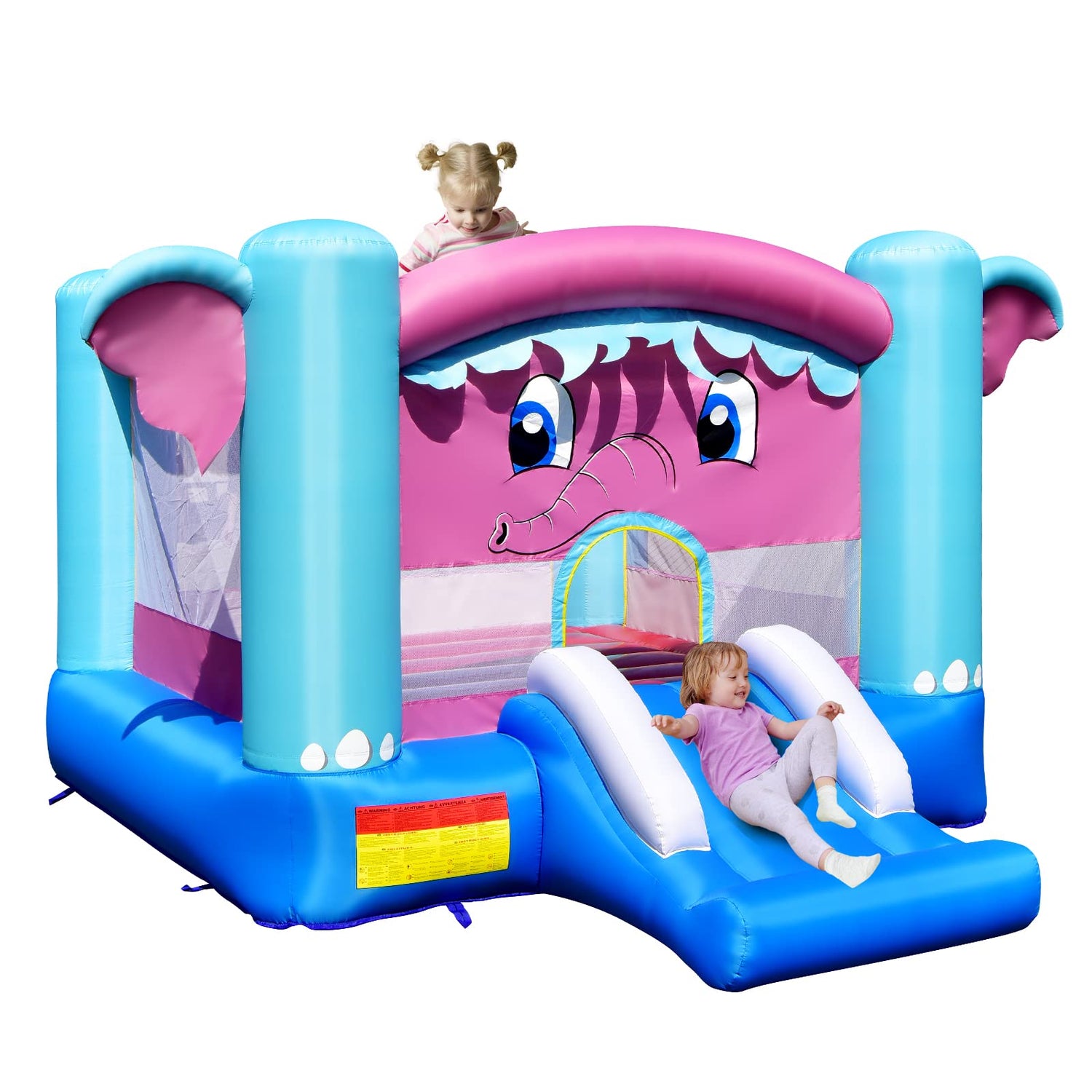 GYMAX Kids Bouncy Castle with Slide and Basketball Hoop