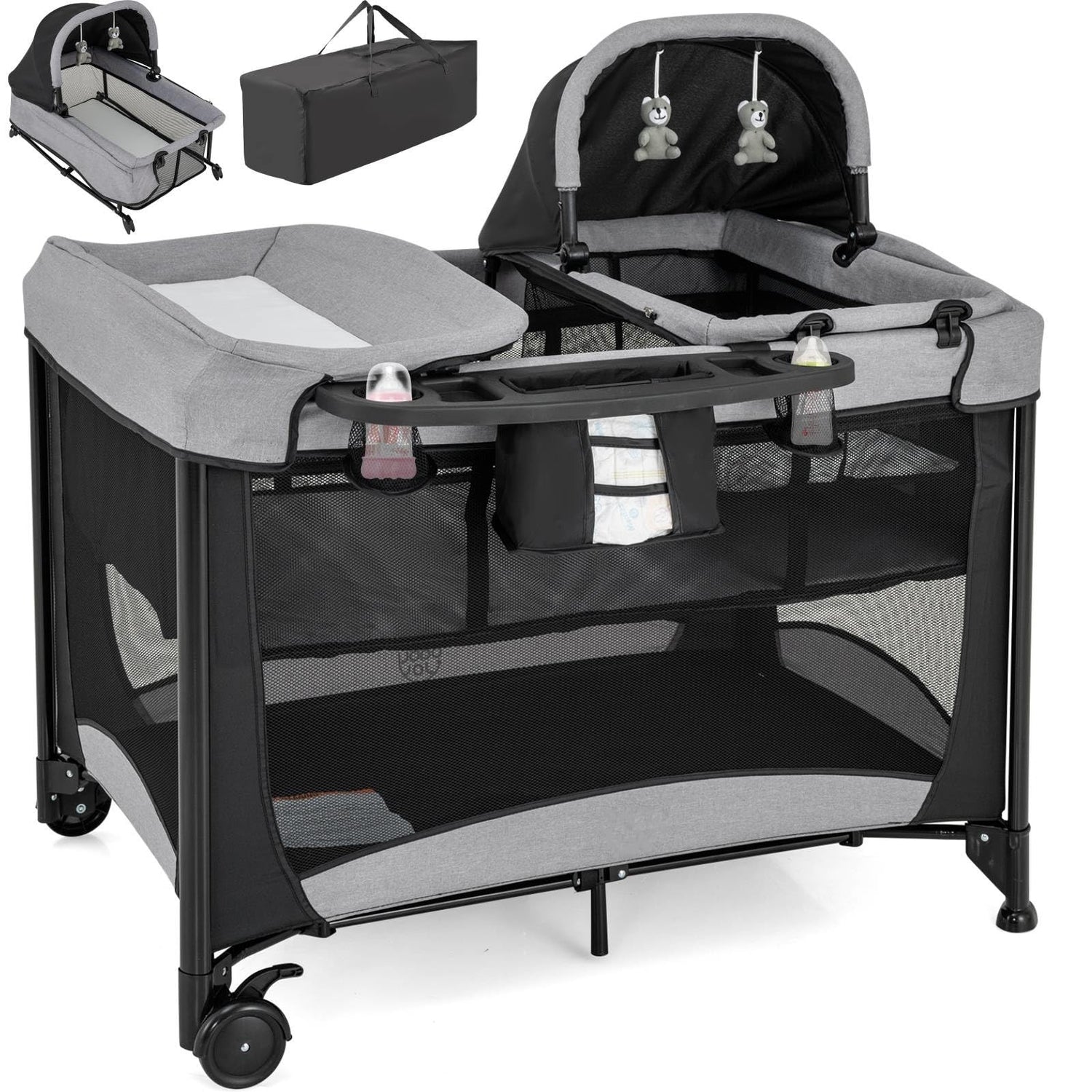5 in 1 Portable Nursery Center with Bassinet and Cradle