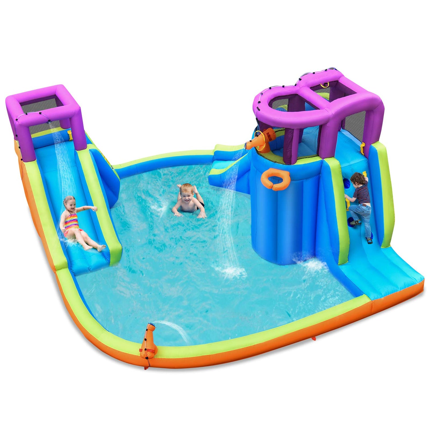 GYMAX Inflatable Water Park with Double Slides