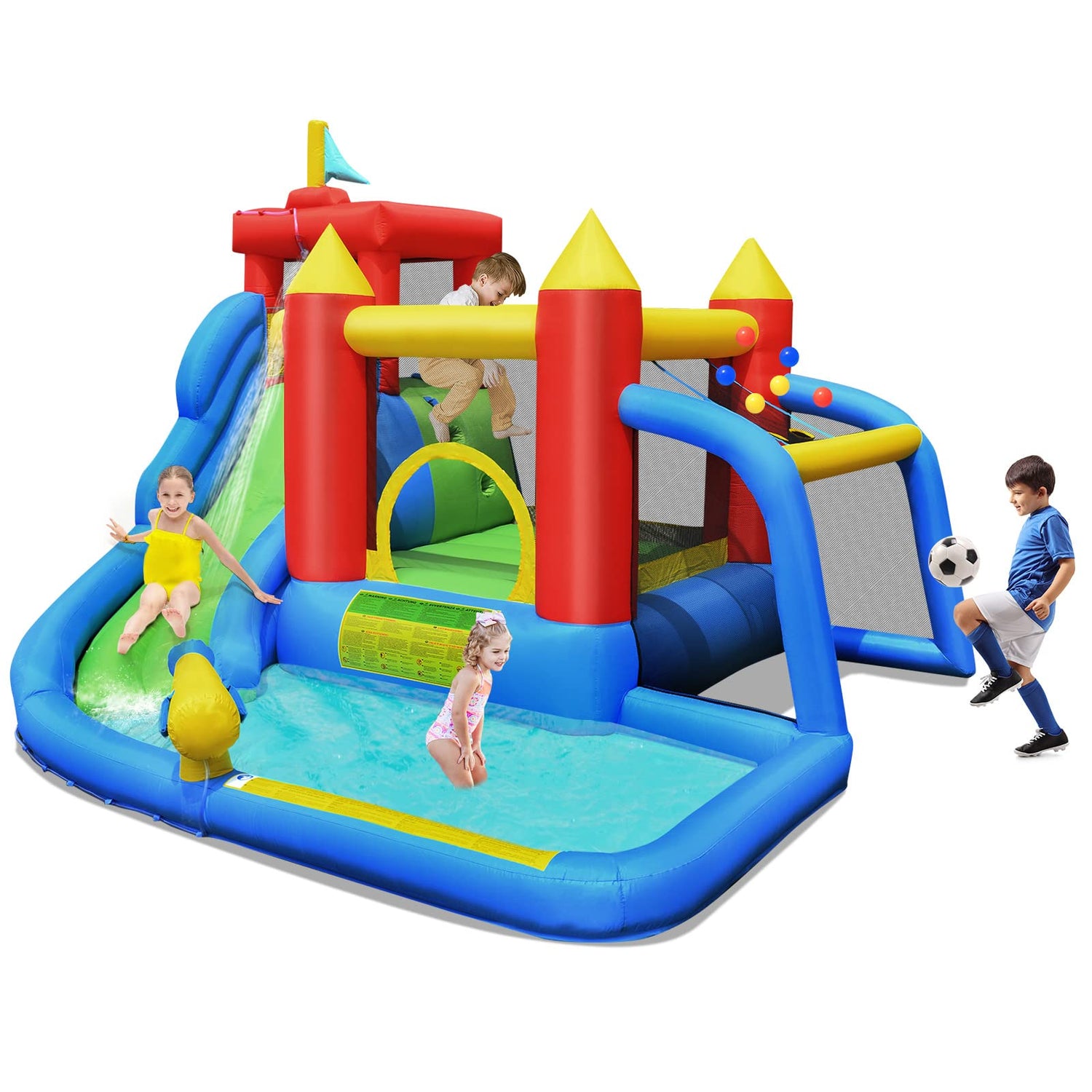 GYMAX 7 in 1 Kids Bouncy Castle Inflatable Water Park