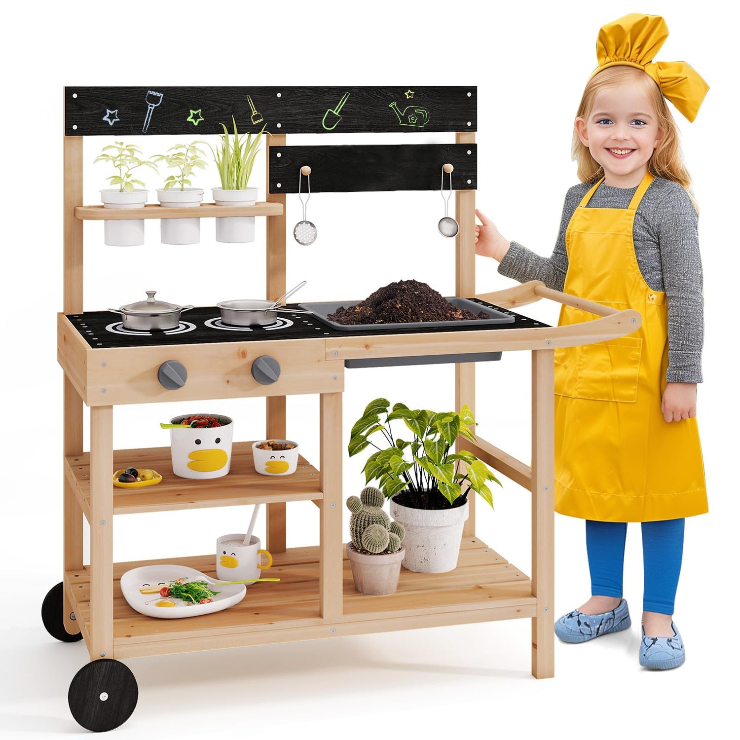 GYMAX Kids Mud Kitchen, Wooden Toy Kitchen