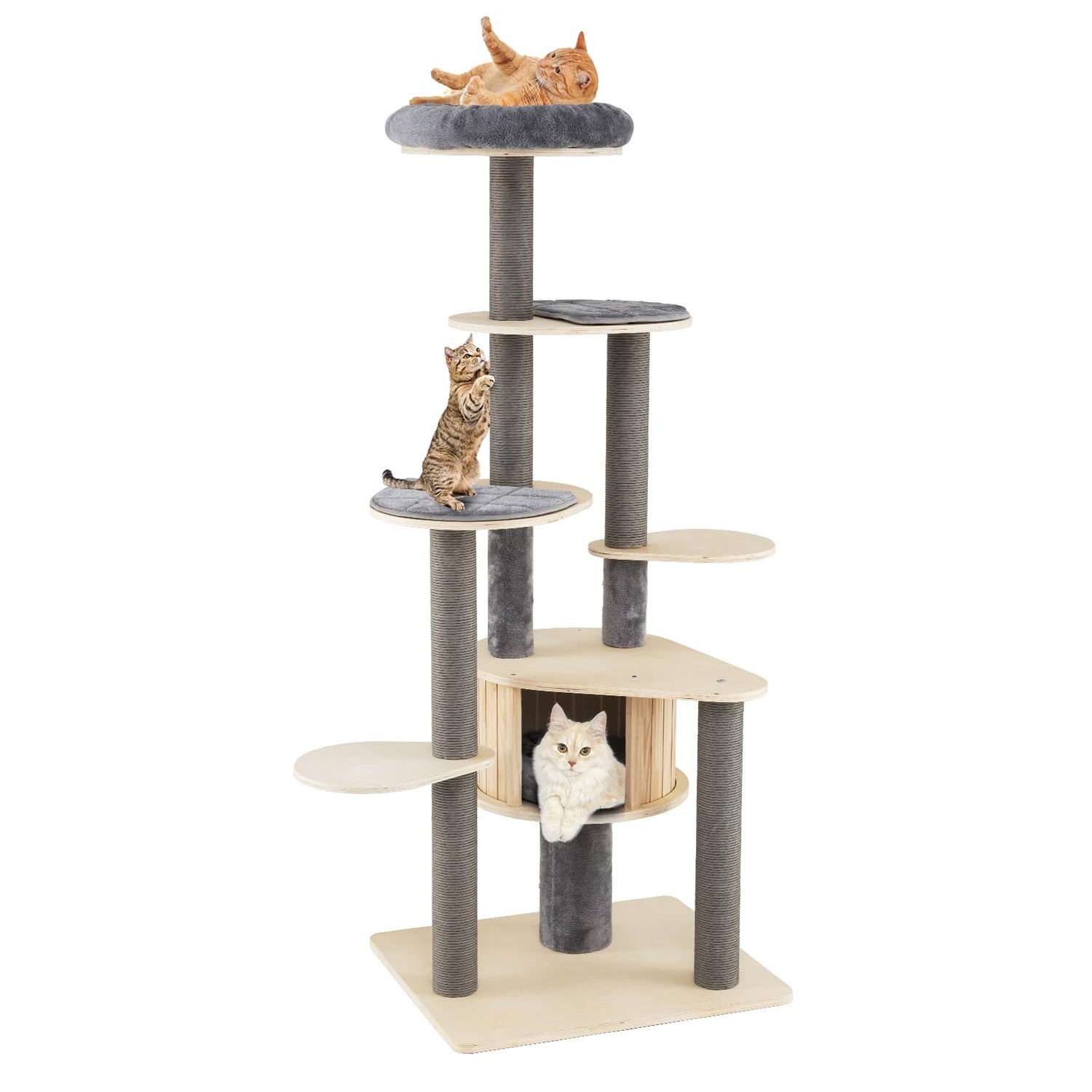 Cat Tree, Tall Multi-Layer Cats Tower, Detachable Mats & Scratching Posts