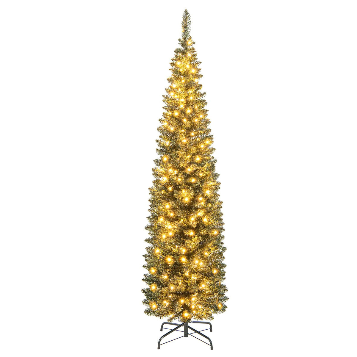5FT/6FT Pre-Lit Artificial Christmas Tree, Slim Pencil Xmas Tree with 296/390 Branch Tips