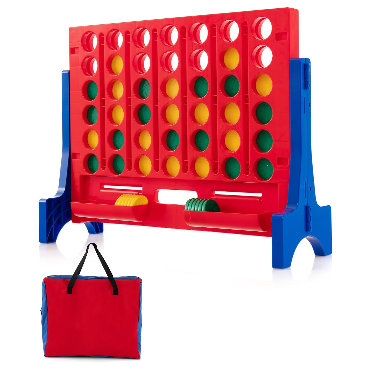 GYMAX Giant Four in a Row, Wall Mounted 4 to Score Jumbo Game with Carrying Bag & 42 Chesses